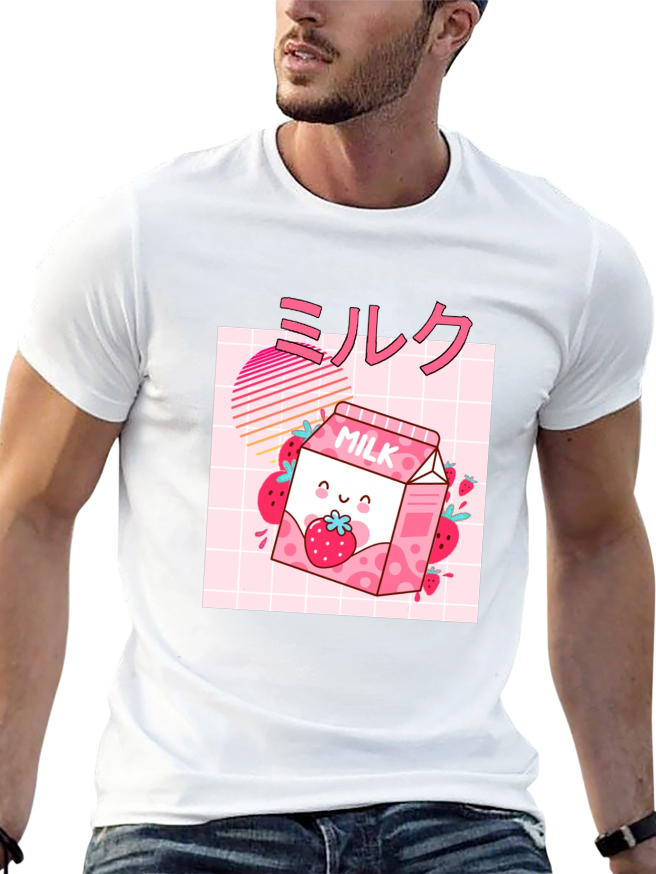 Strawberry Milk Kawaii Graphic Tee - Black