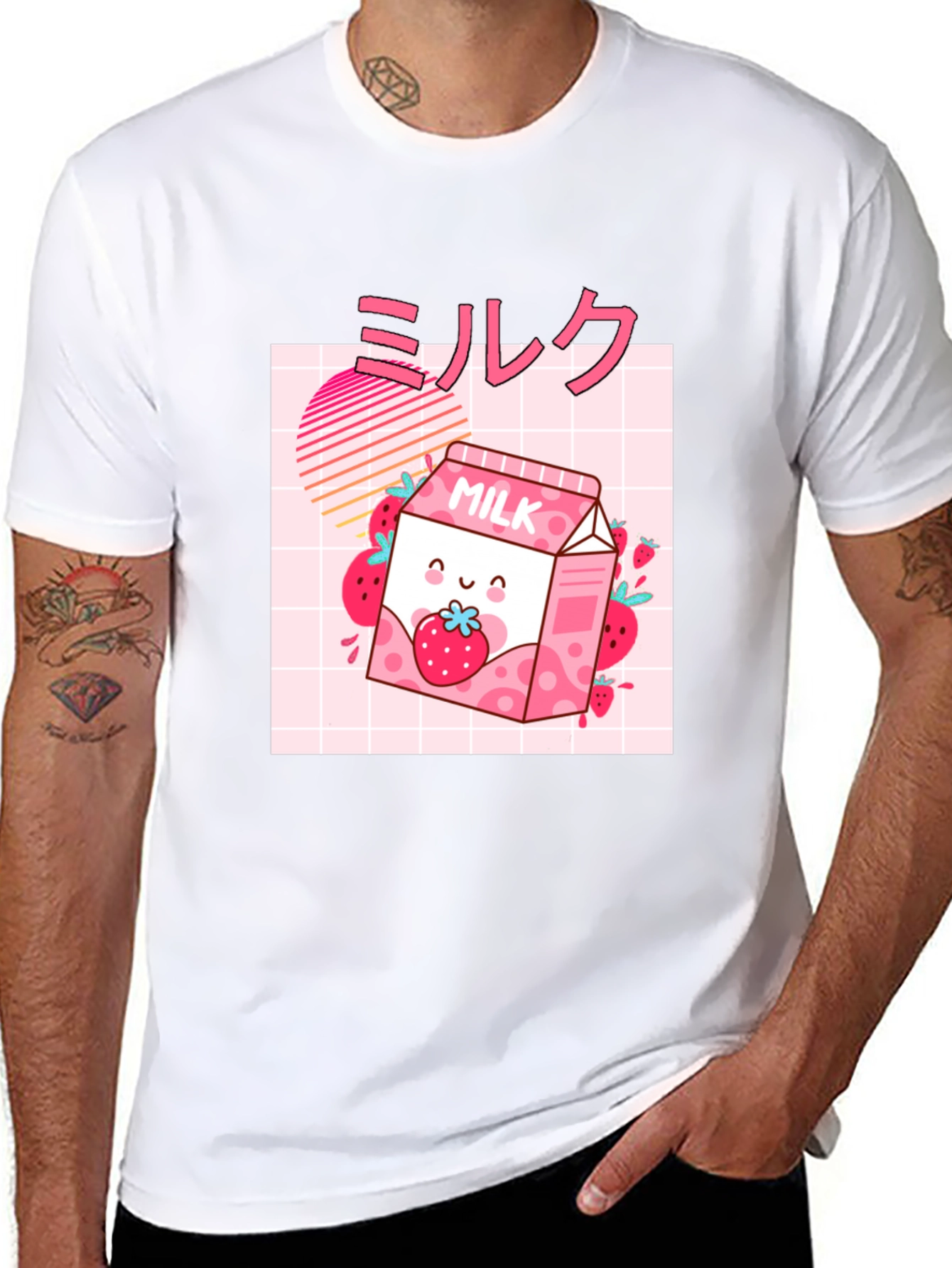 Strawberry Milk Kawaii Graphic Tee - Black