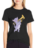 Cat Trombone Player Graphic T-Shirt