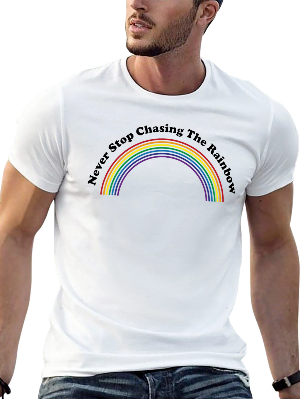 Rainbow Graphic Tee - Never Stop Chasing