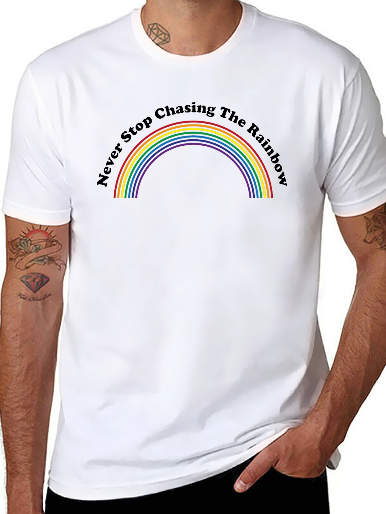 Rainbow Graphic Tee - Never Stop Chasing