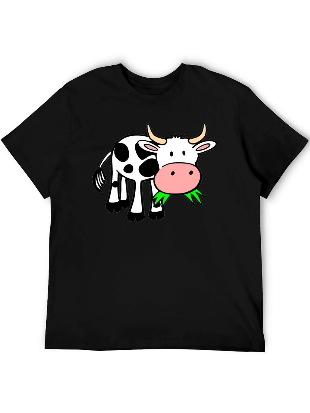 Cow Eating Grass Black T-Shirt