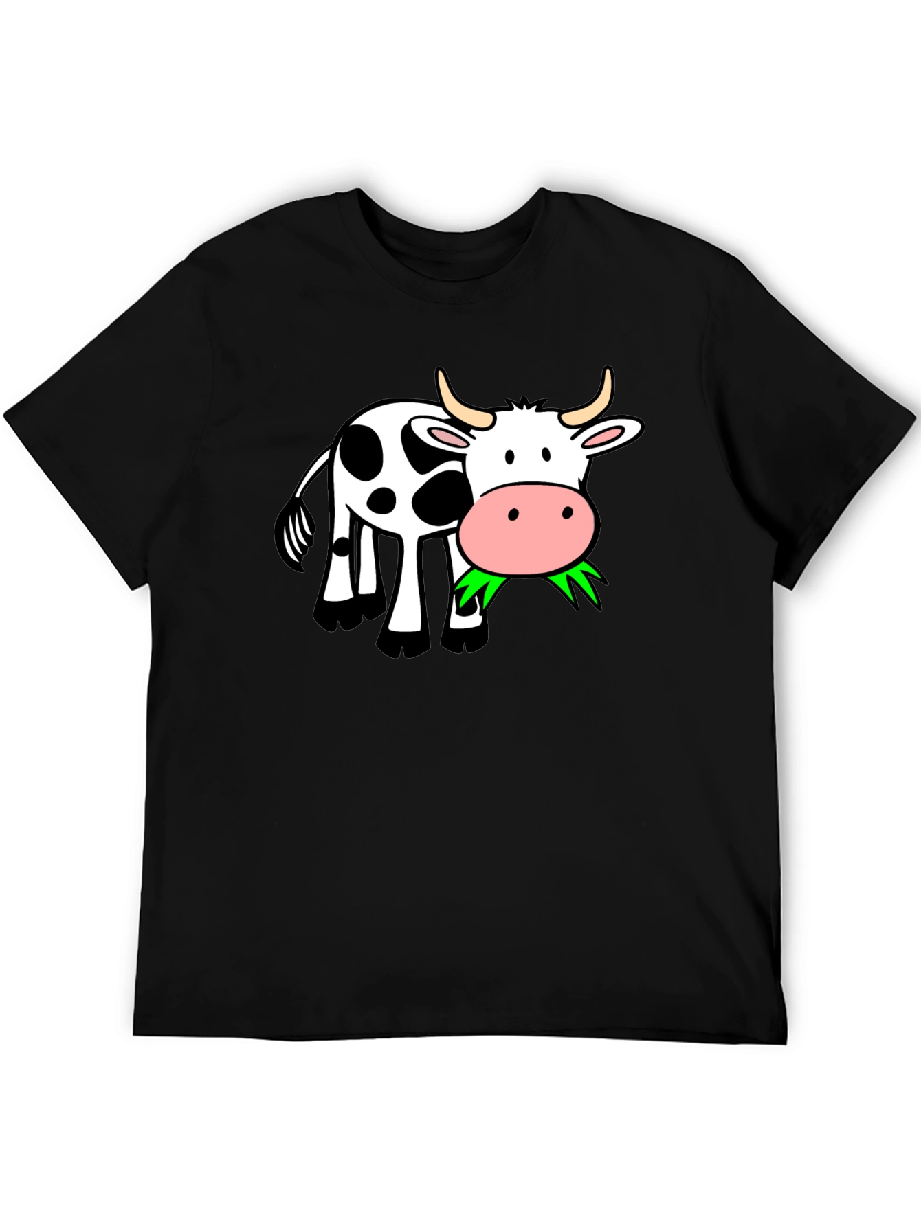 Cow Eating Grass Black T-Shirt
