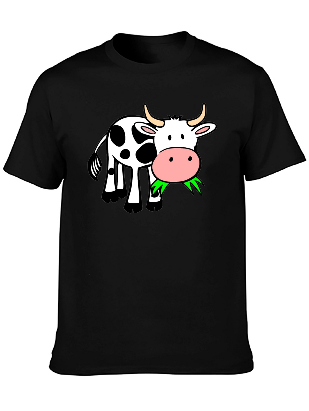 Cow Eating Grass Black T-Shirt