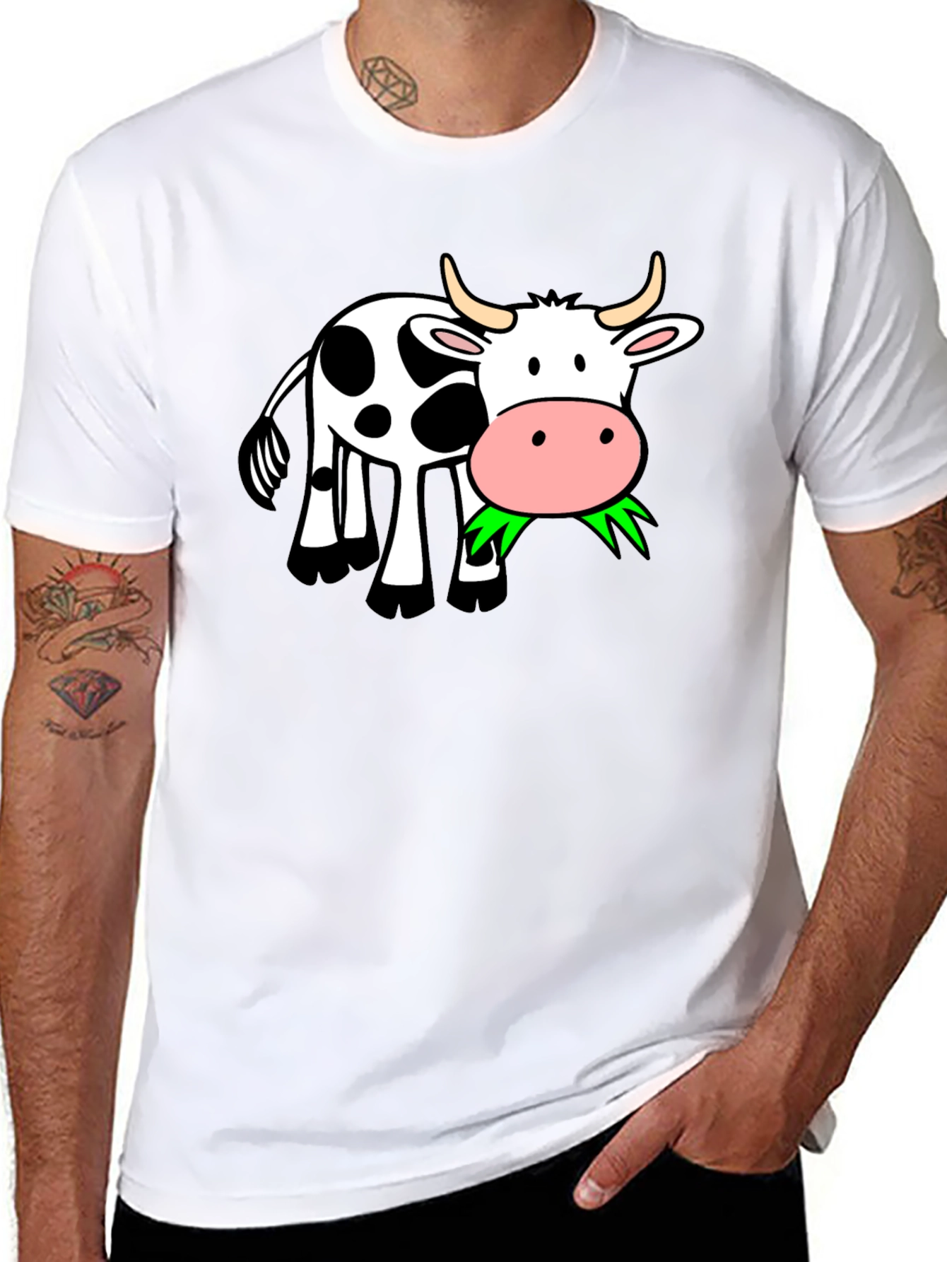 Cow Eating Grass Black T-Shirt