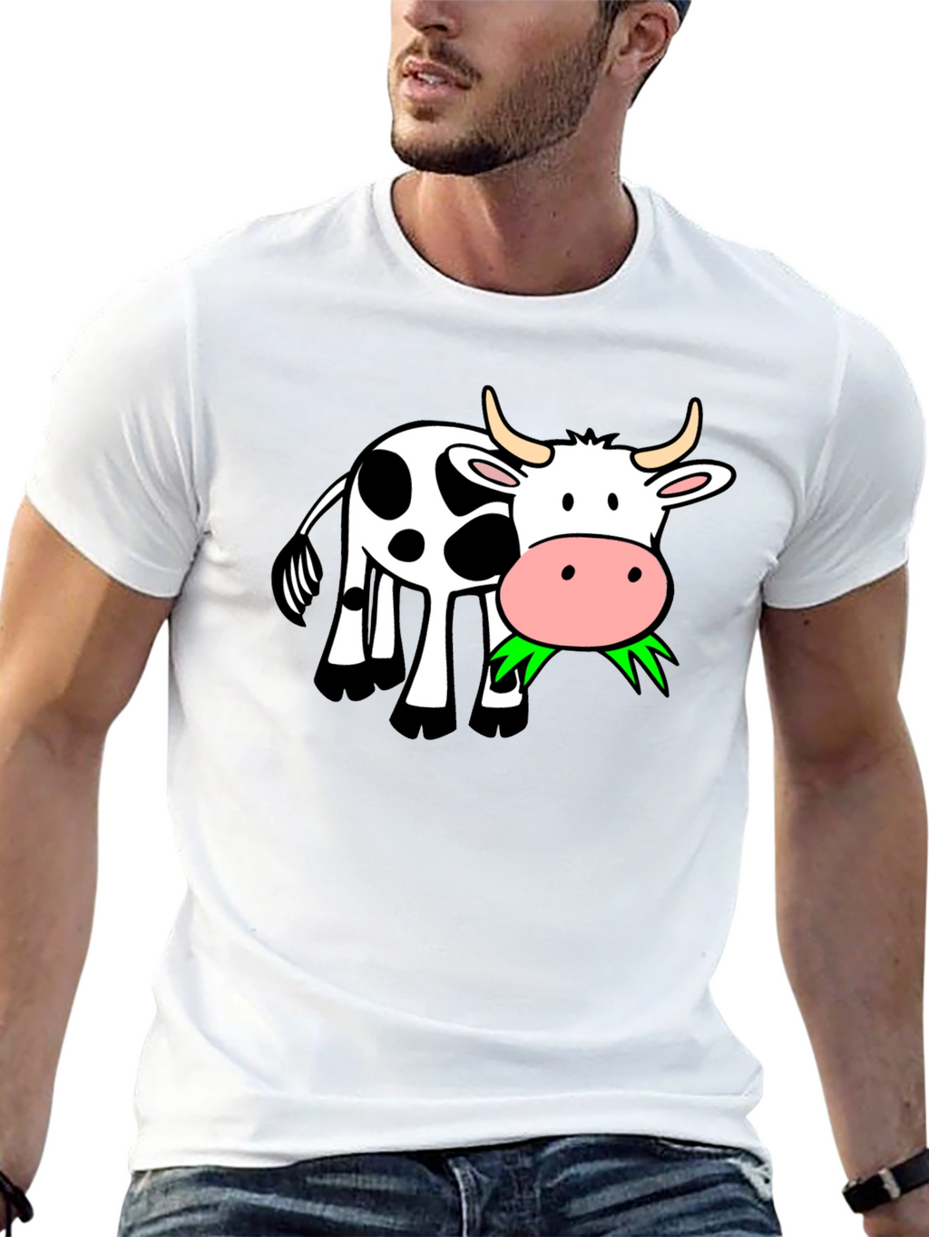 Cow Eating Grass Black T-Shirt
