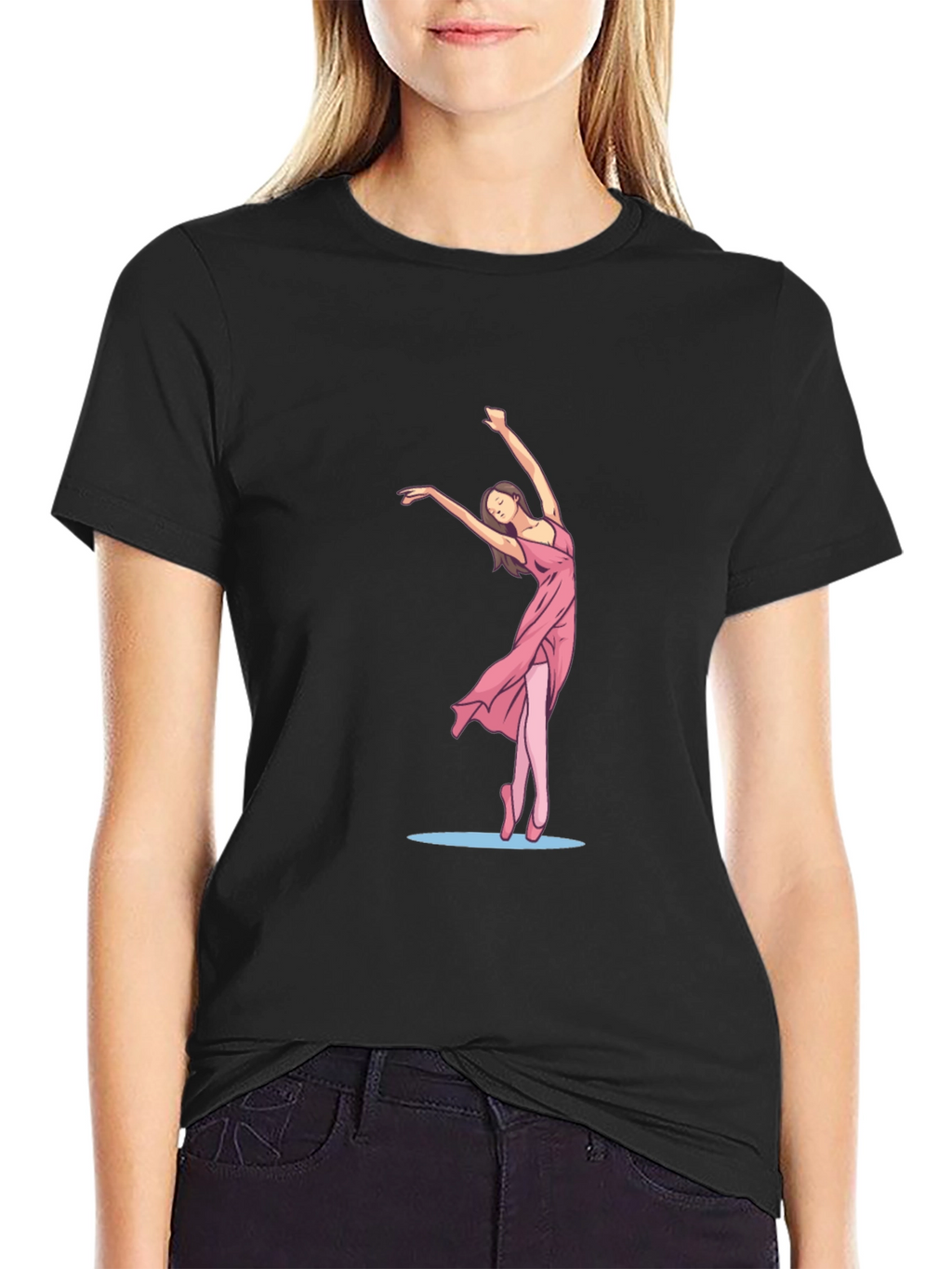 Black Tee with Ballerina Graphic