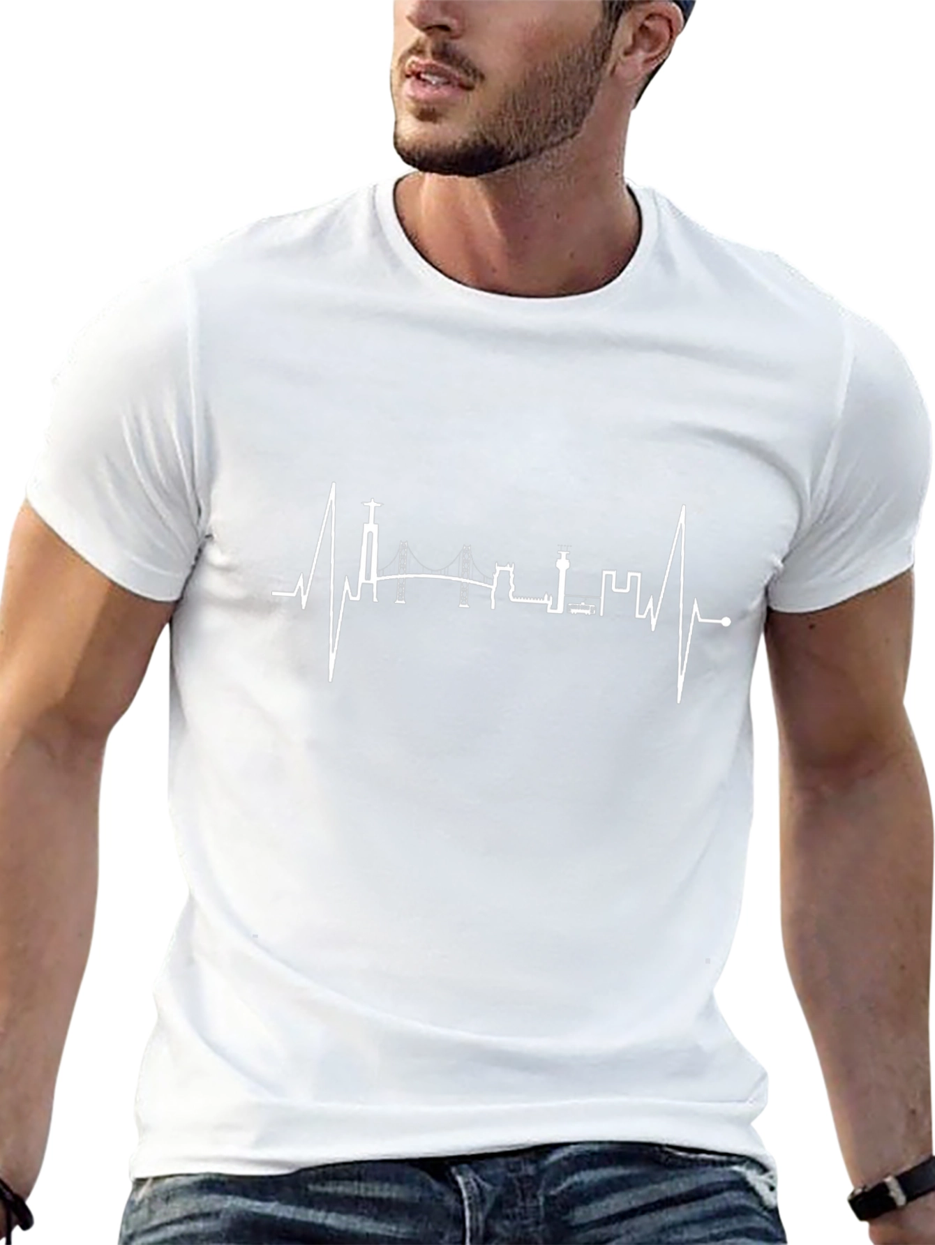 Lisbon Skyline Heartbeat Black T-Shirt