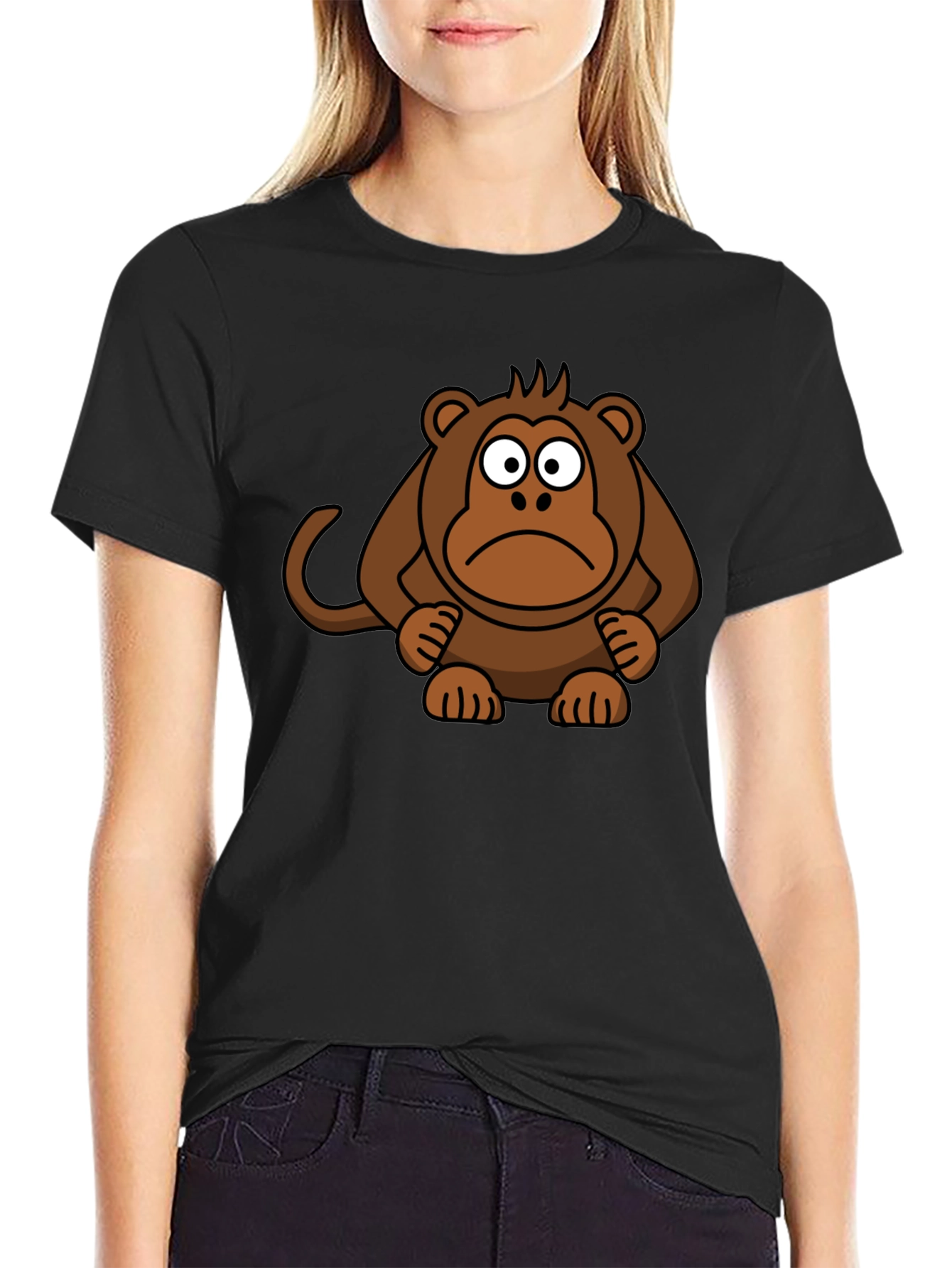 Sad Monkey Graphic Tee - Black Cotton T-Shirt