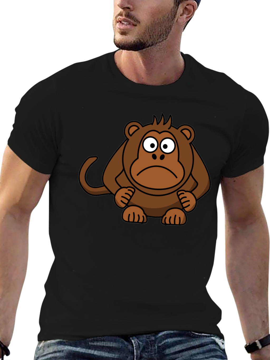 Sad Monkey Graphic Tee - Black Cotton T-Shirt