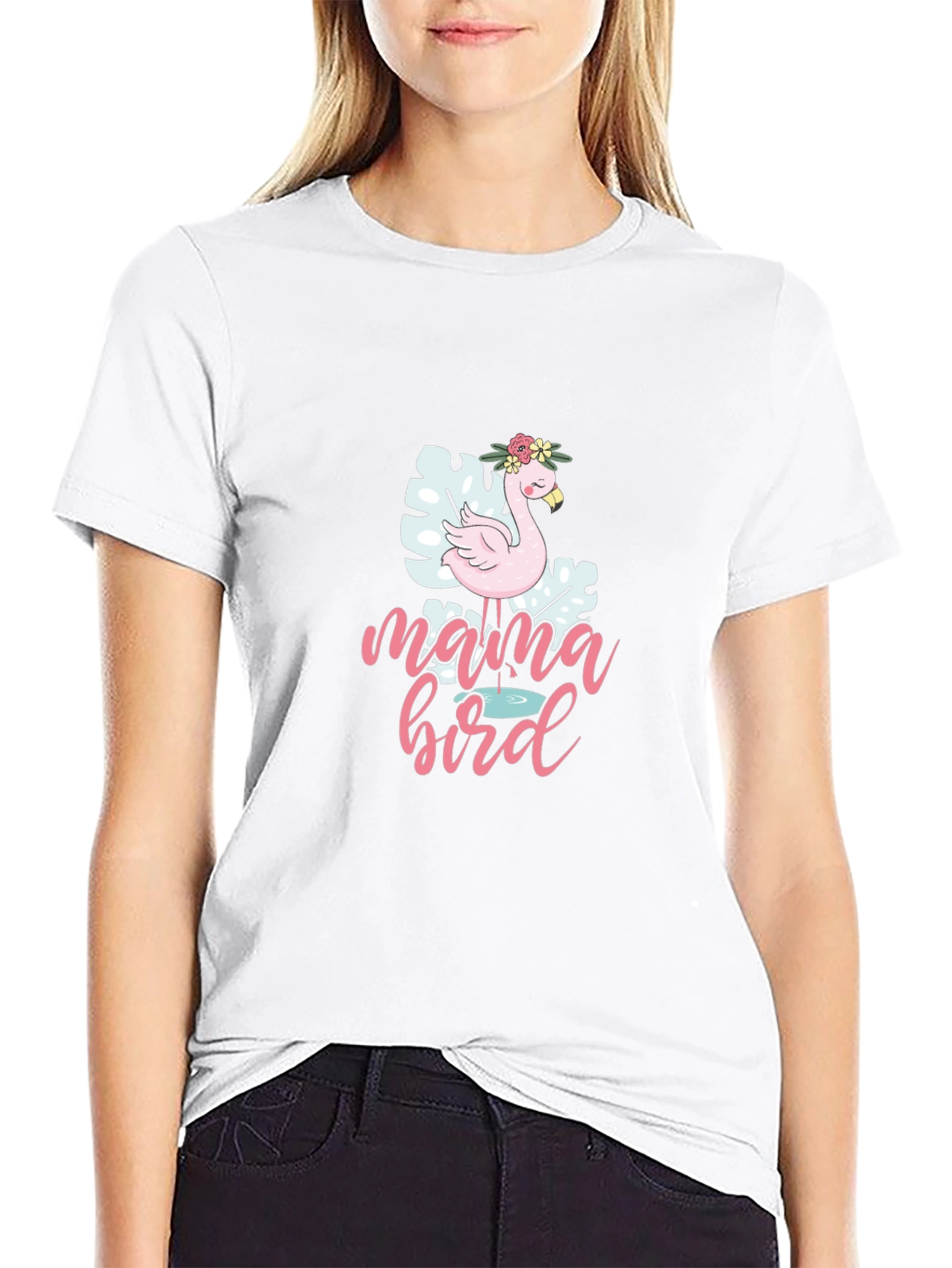 Mama Bird Flamingo Graphic T-Shirt