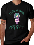 Just A Girl Who Loves School Black T-Shirt