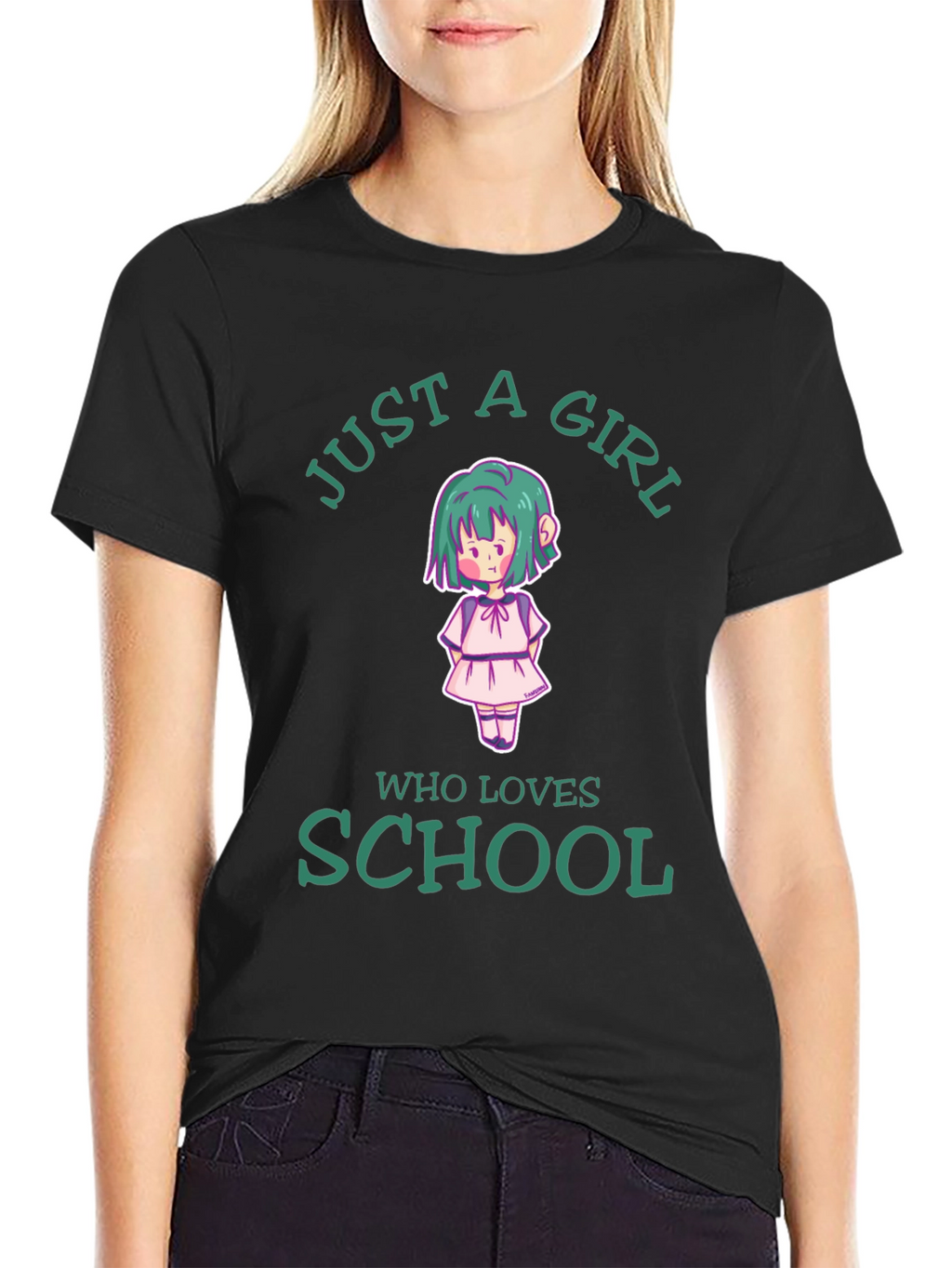 Just A Girl Who Loves School Black T-Shirt