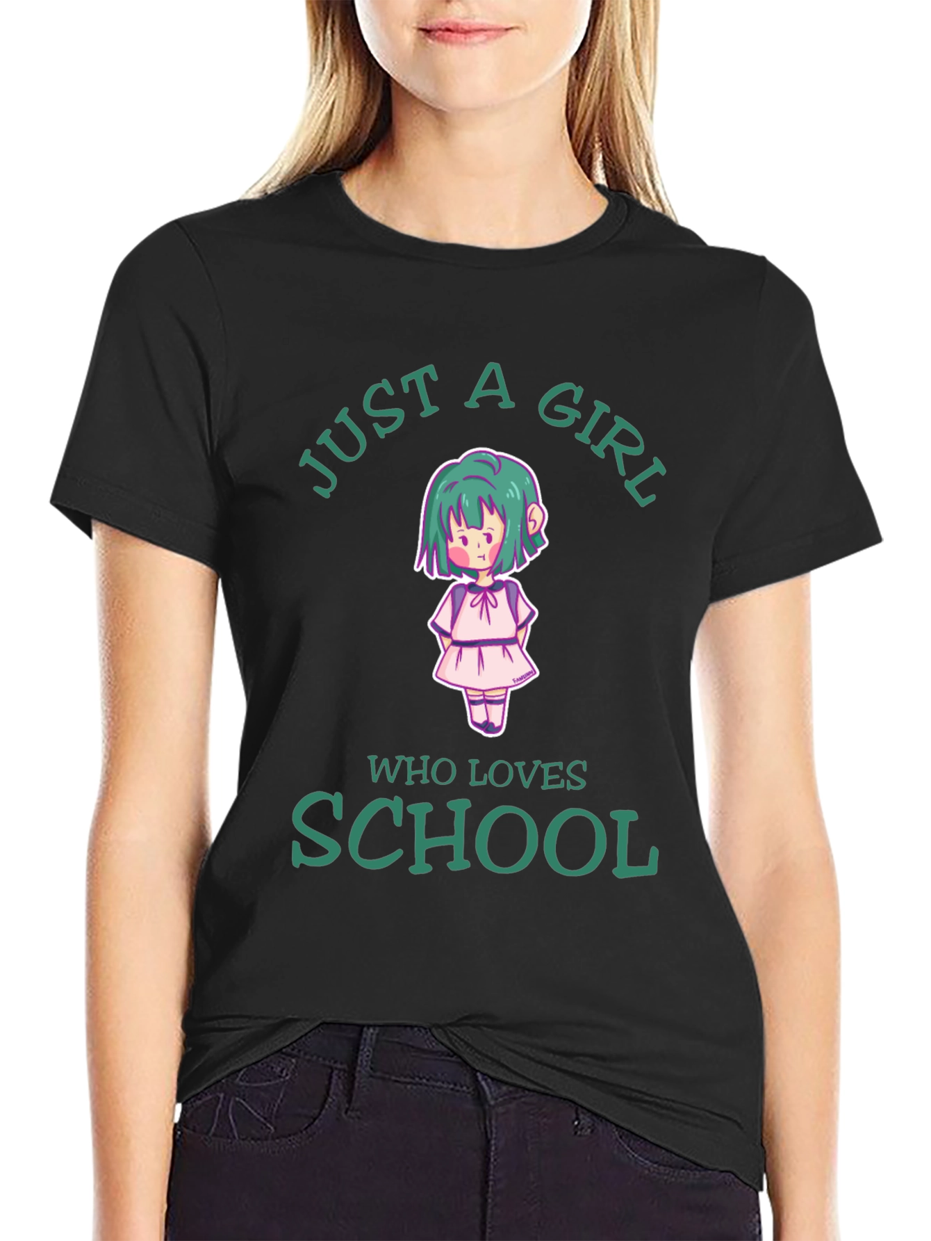 Just A Girl Who Loves School Black T-Shirt