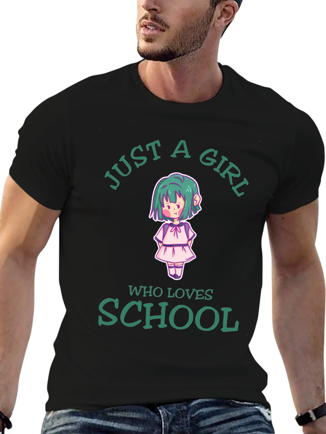 Just A Girl Who Loves School Black T-Shirt