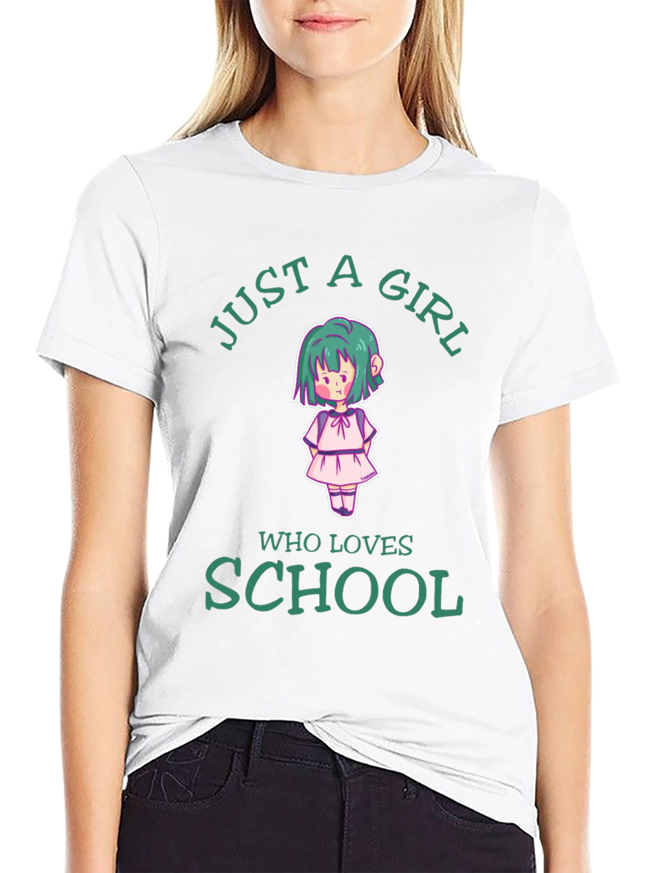 Just A Girl Who Loves School Black T-Shirt