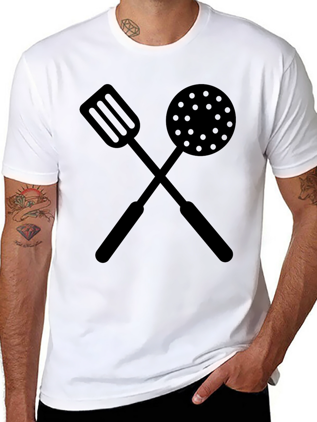 Chefs Crossed Utensils Graphic T-Shirt - Black