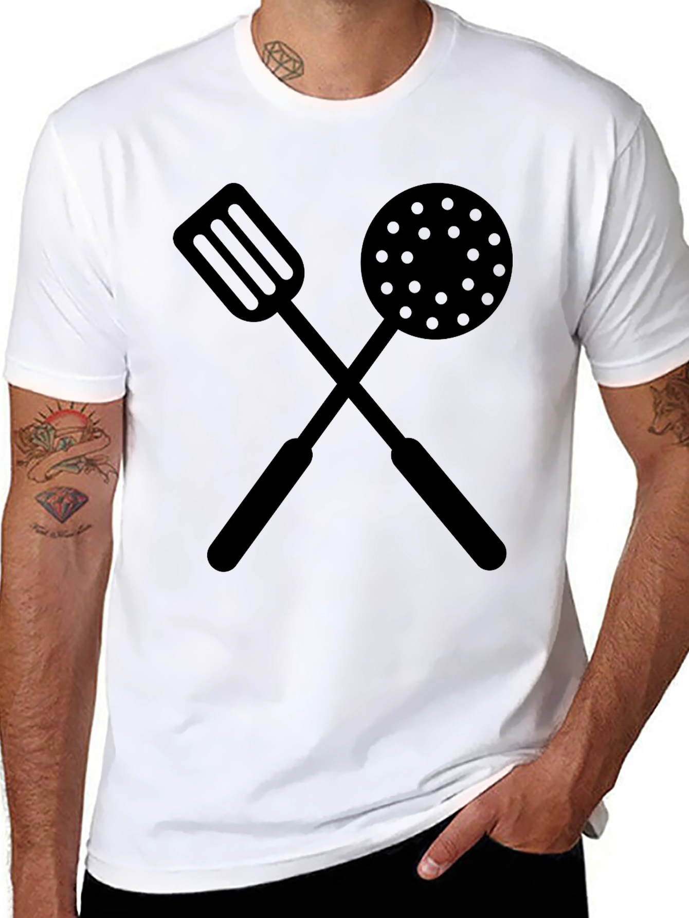 Chefs Crossed Utensils Graphic T-Shirt - Black