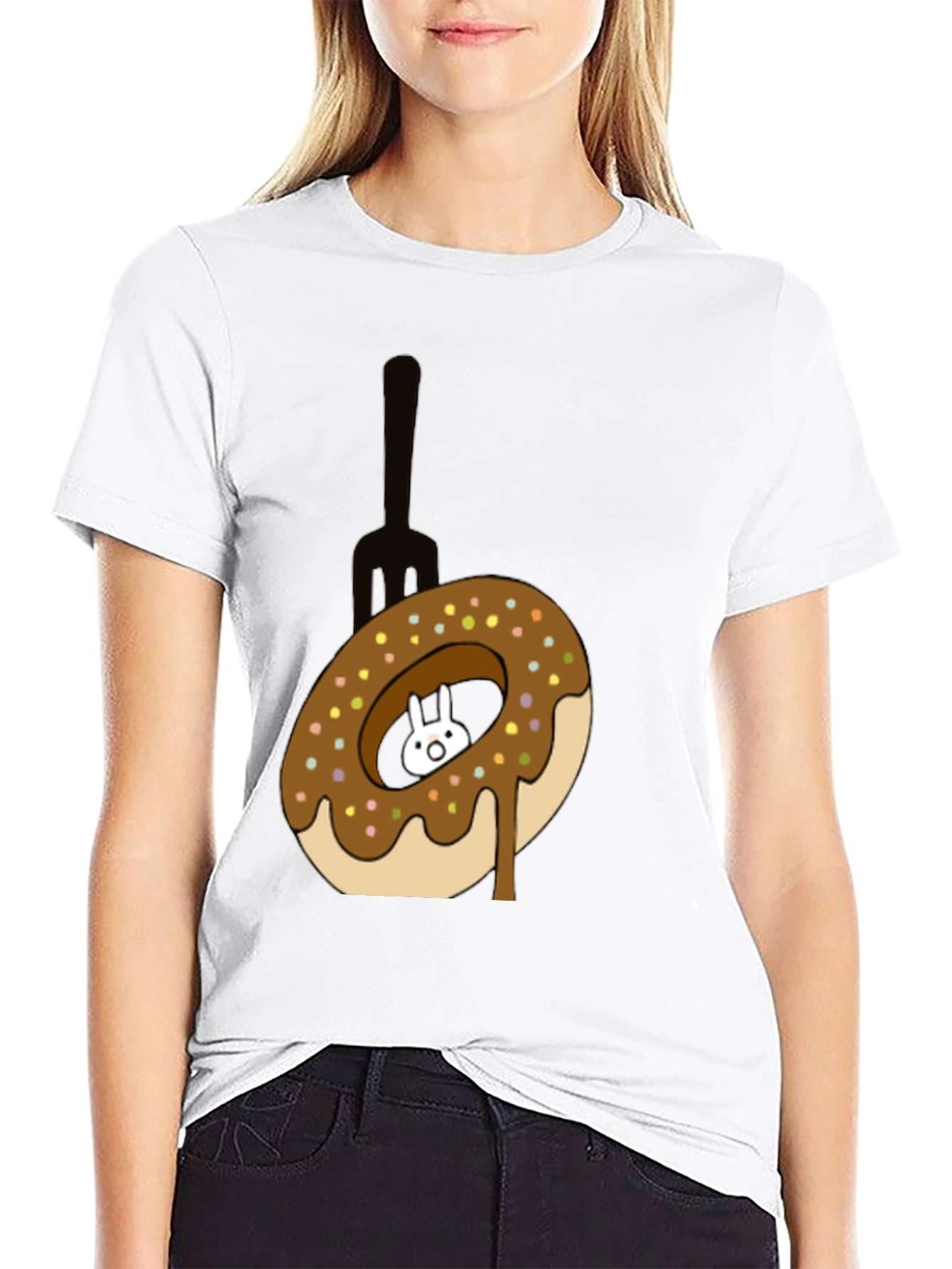 Donut Rabbit Graphic Tee - Funny Cartoon T-Shirt