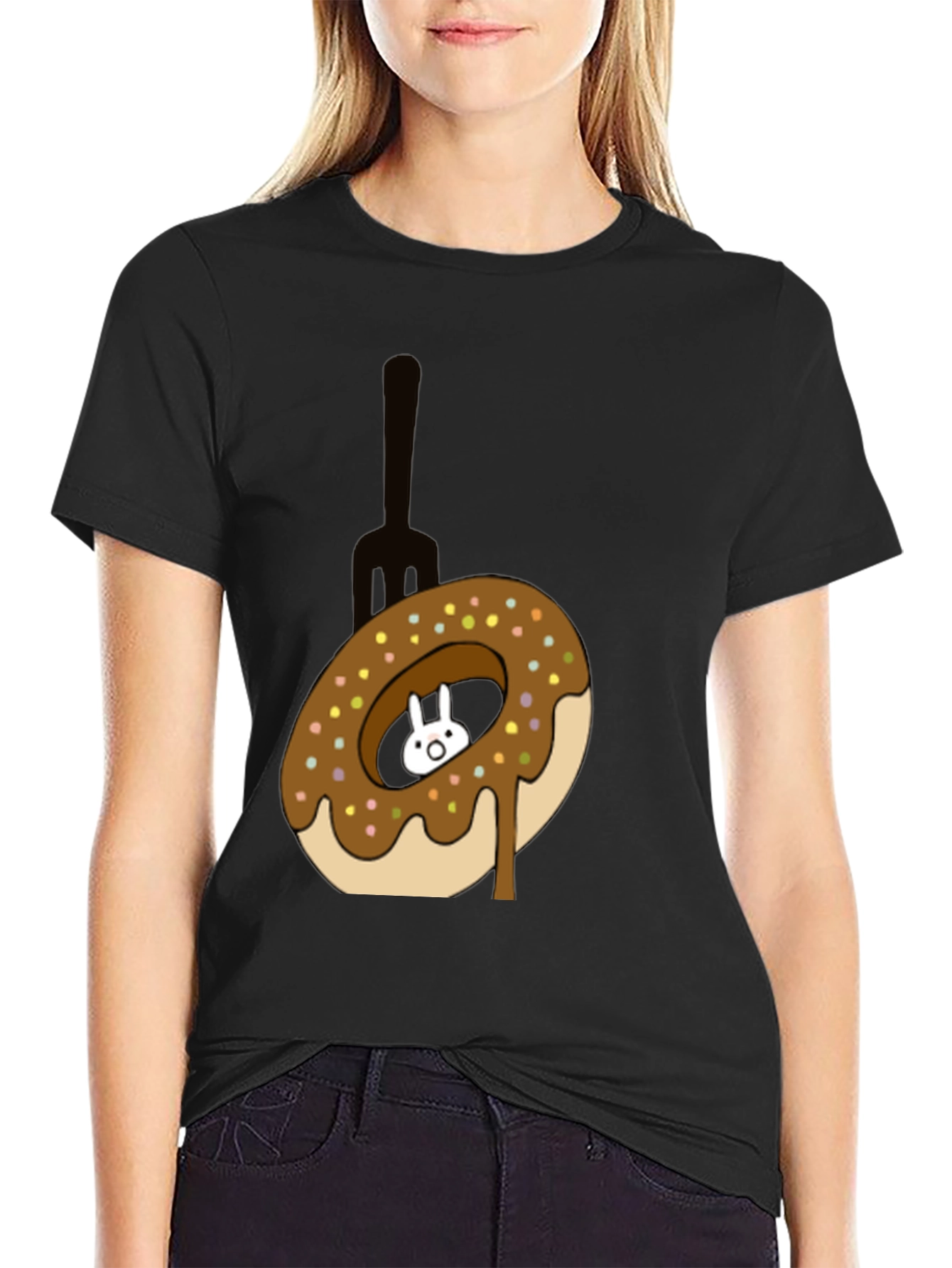 Donut Rabbit Graphic Tee - Funny Cartoon T-Shirt