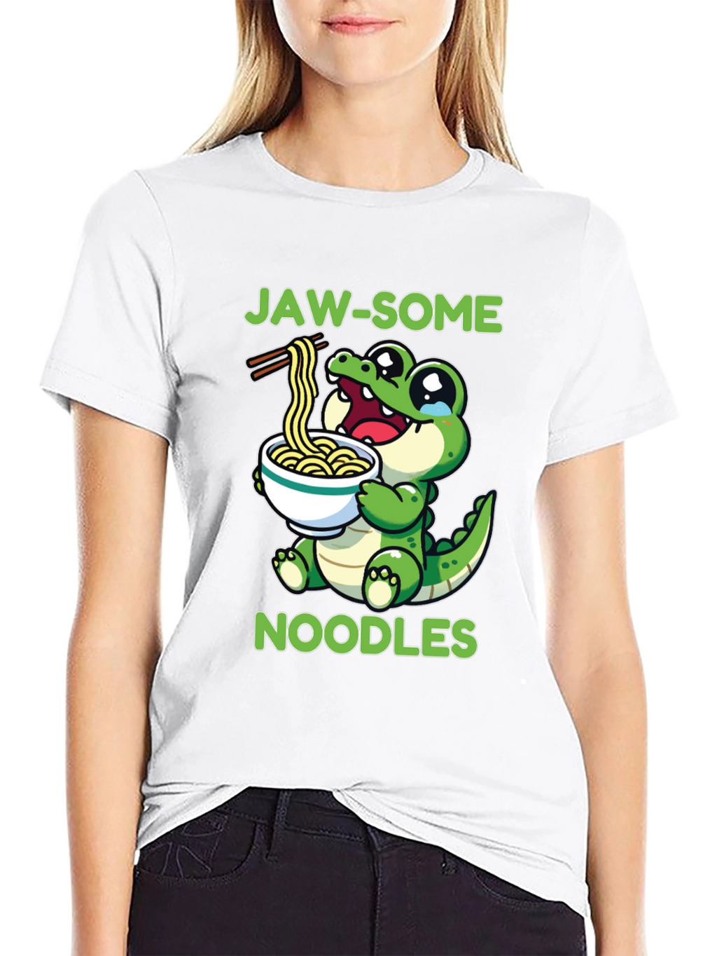 Jaw-some Noodles T-Shirt - Cute Alligator Design