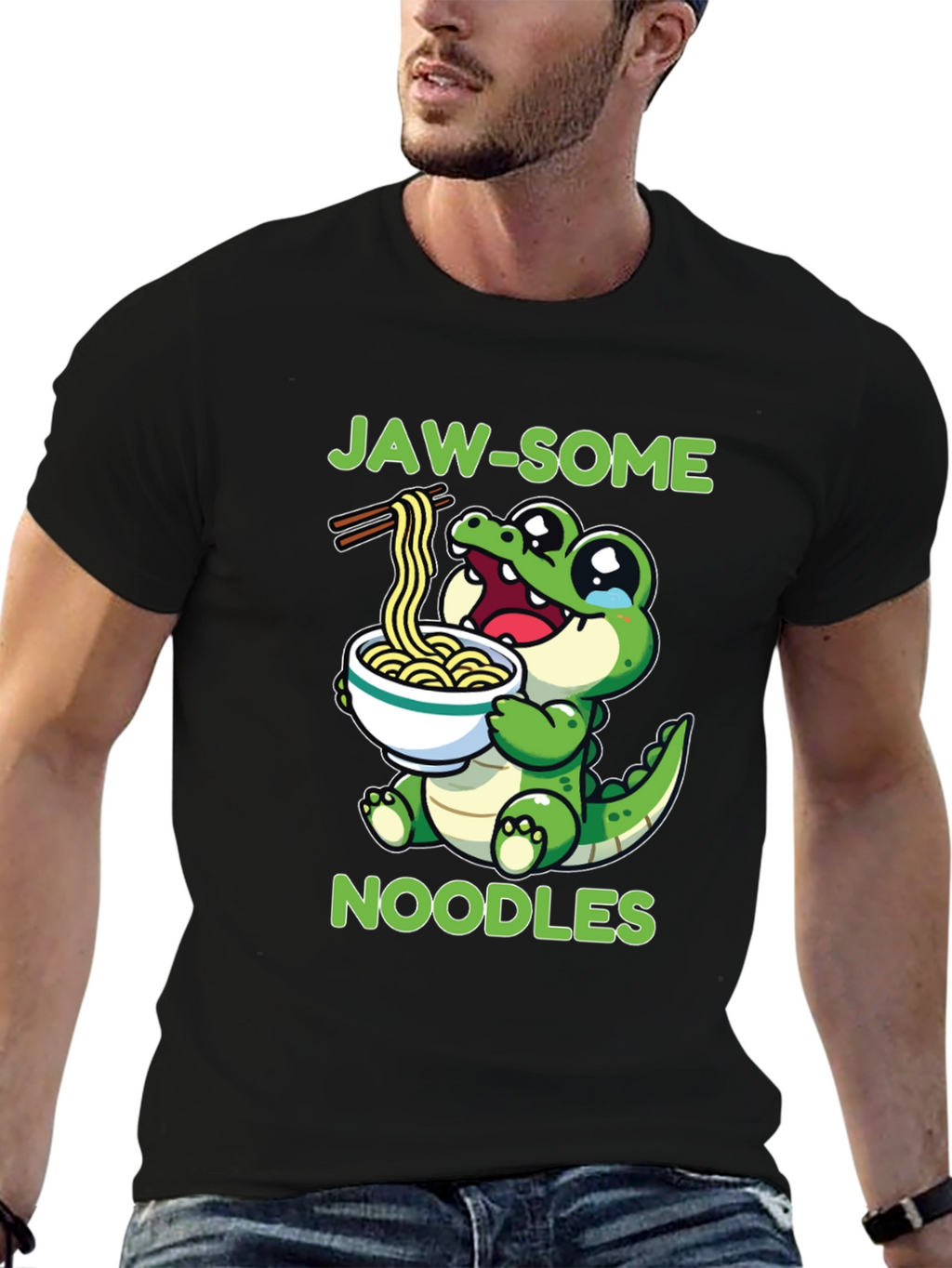Jaw-some Noodles T-Shirt - Cute Alligator Design