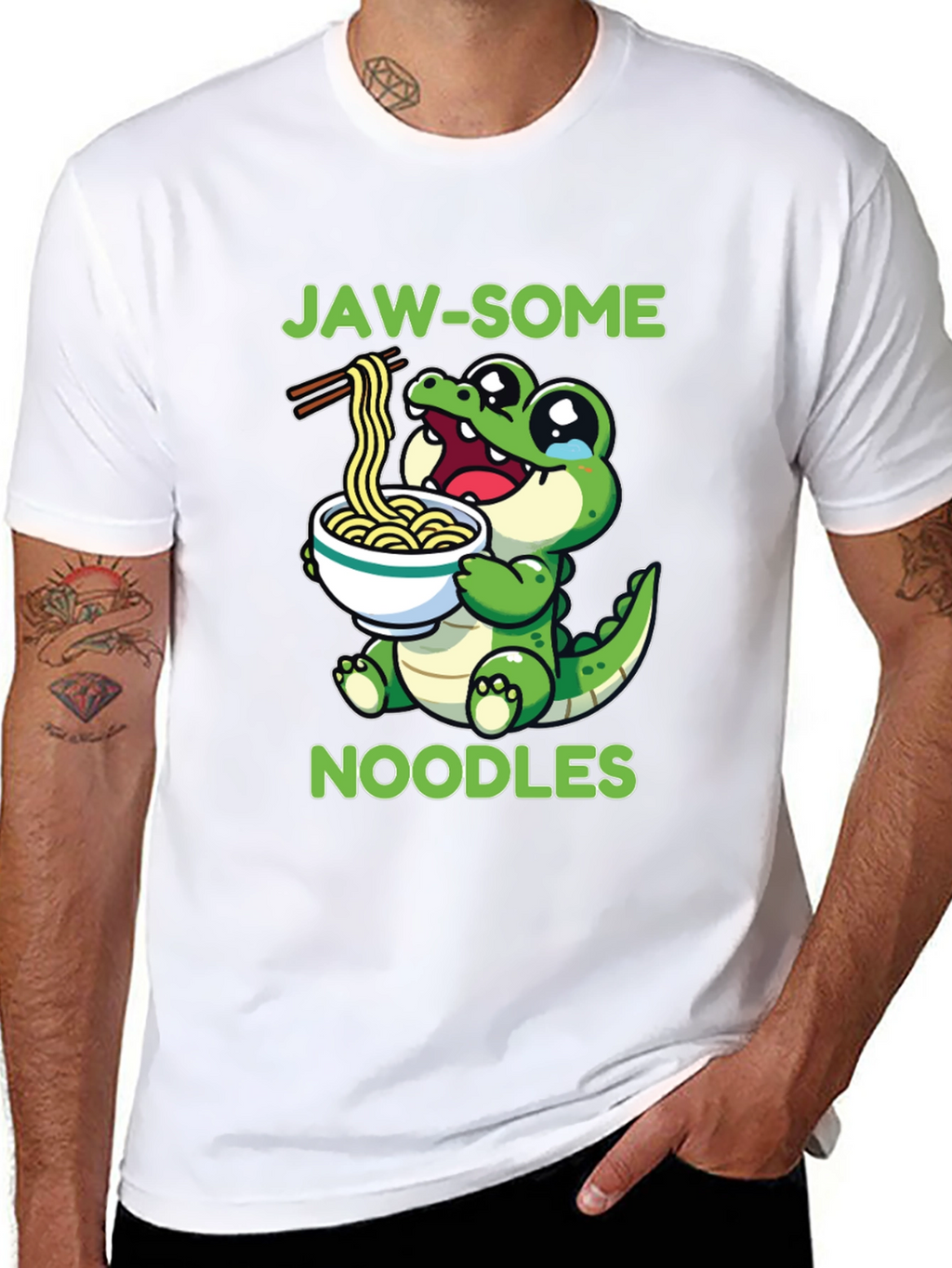 Jaw-some Noodles T-Shirt - Cute Alligator Design