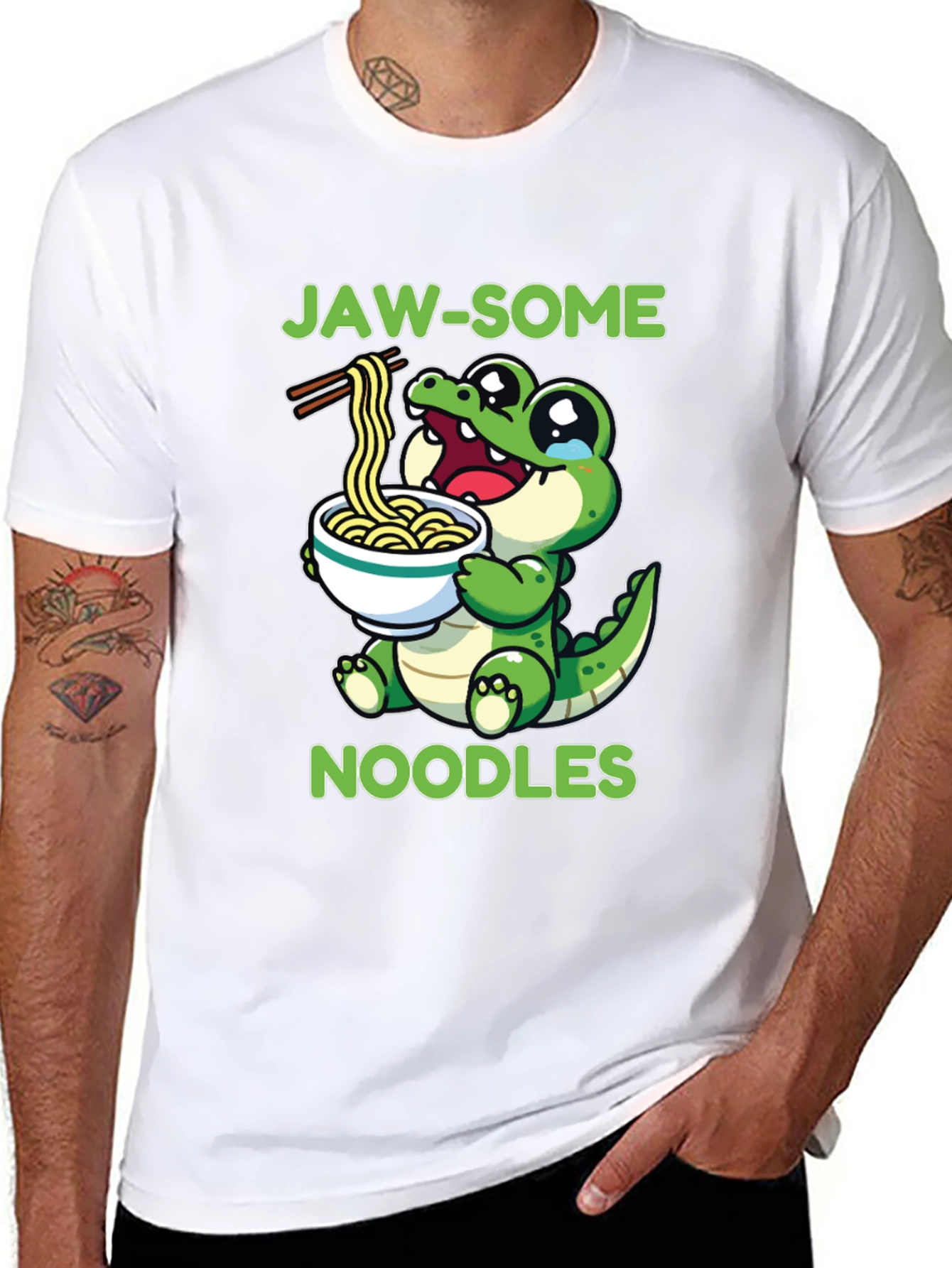 Jaw-some Noodles T-Shirt - Cute Alligator Design