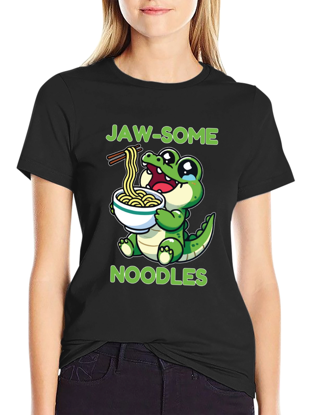 Jaw-some Noodles T-Shirt - Cute Alligator Design