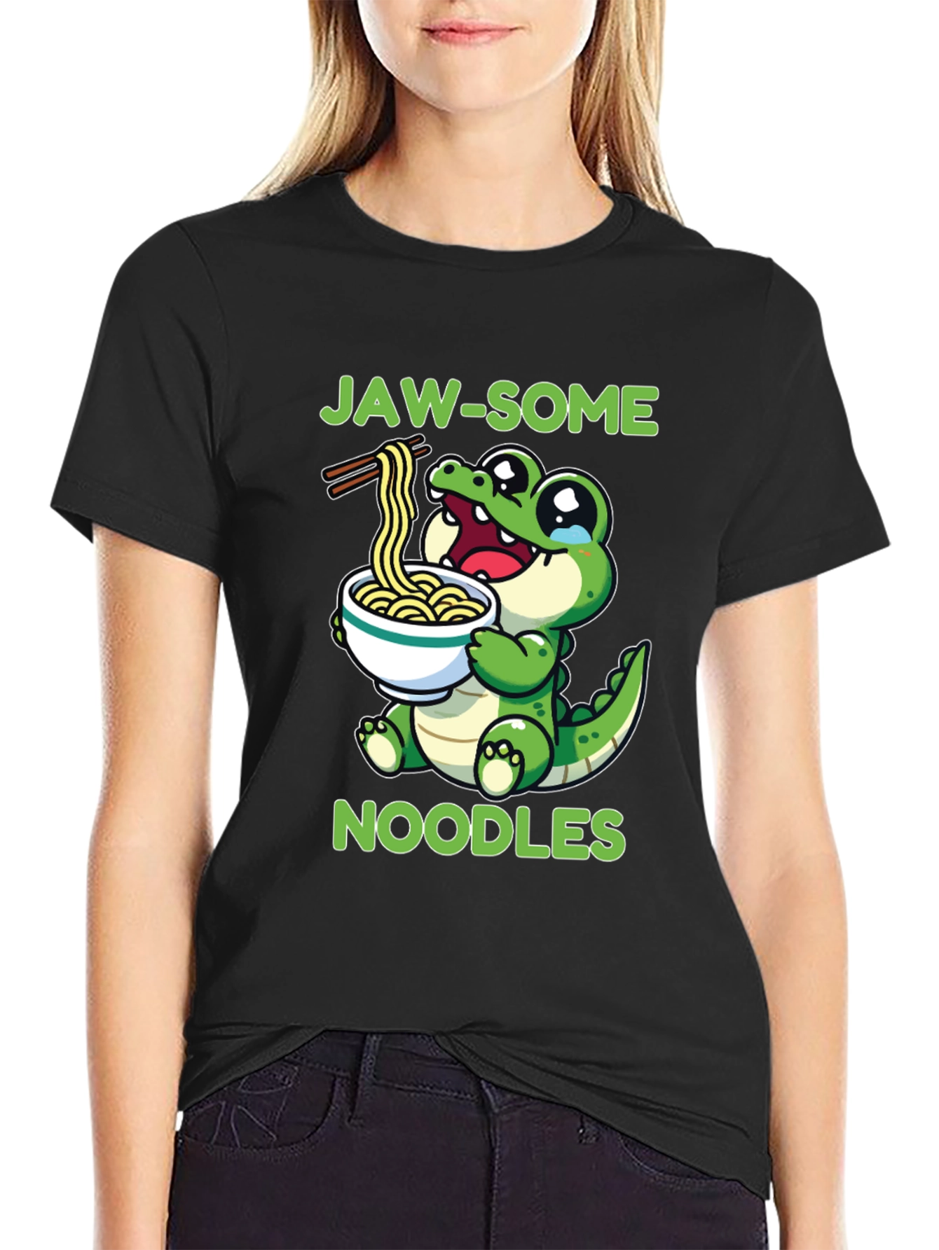 Jaw-some Noodles T-Shirt - Cute Alligator Design