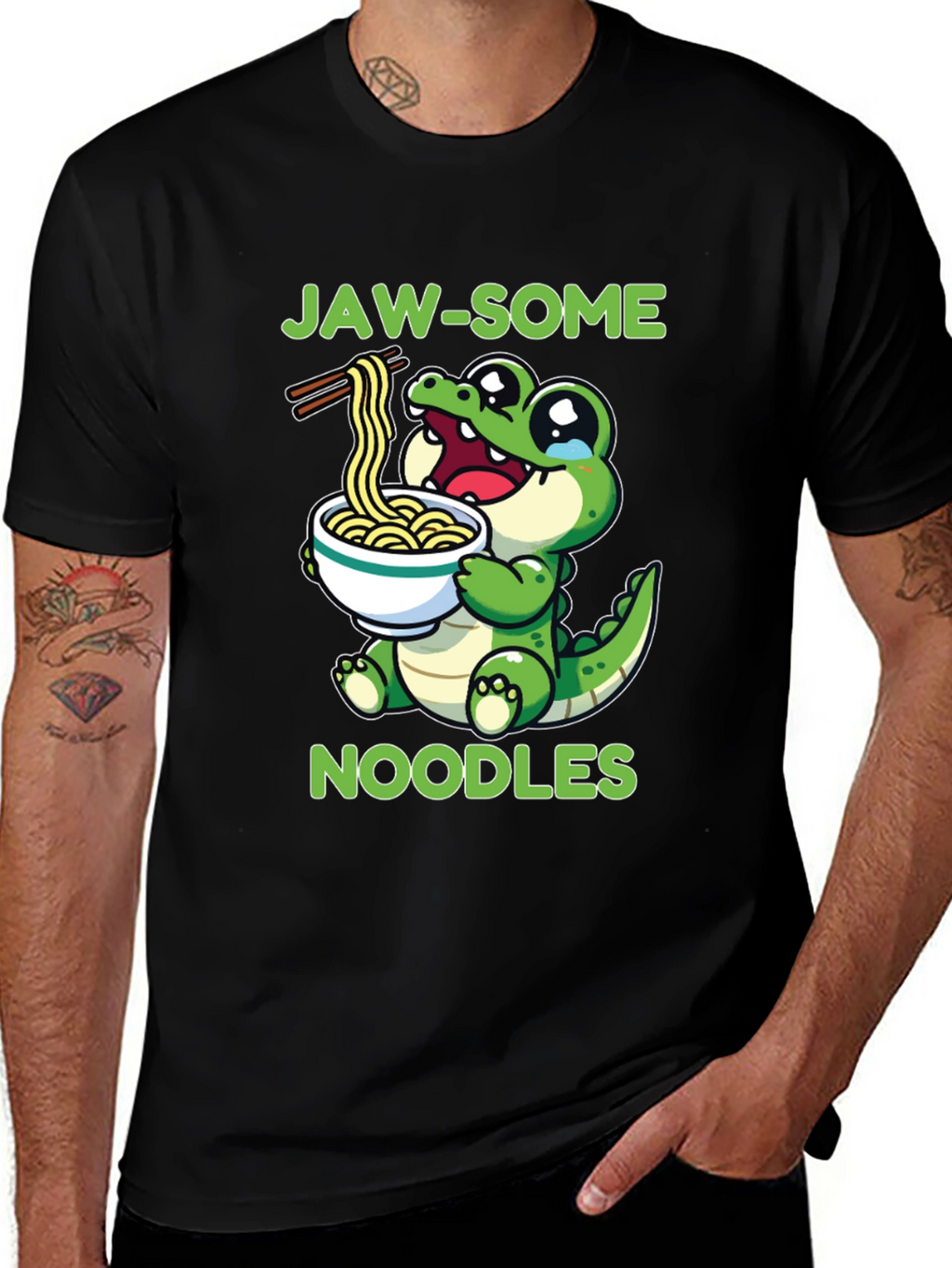 Jaw-some Noodles T-Shirt - Cute Alligator Design