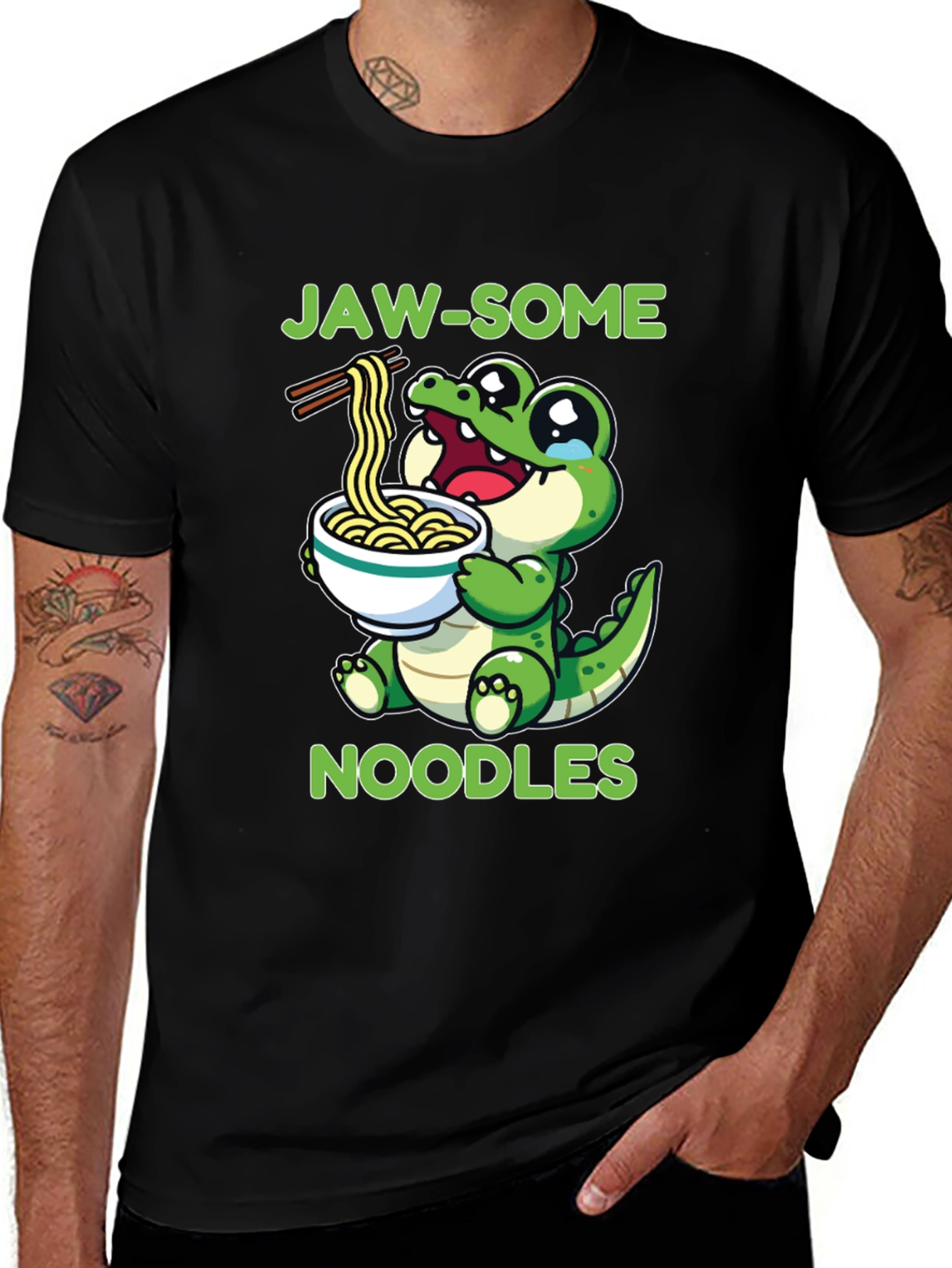 Jaw-some Noodles T-Shirt - Cute Alligator Design