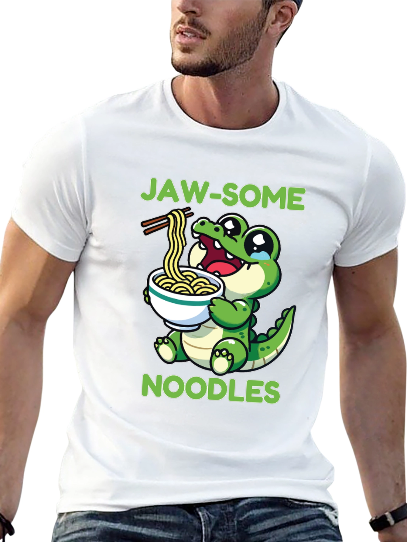 Jaw-some Noodles T-Shirt - Cute Alligator Design