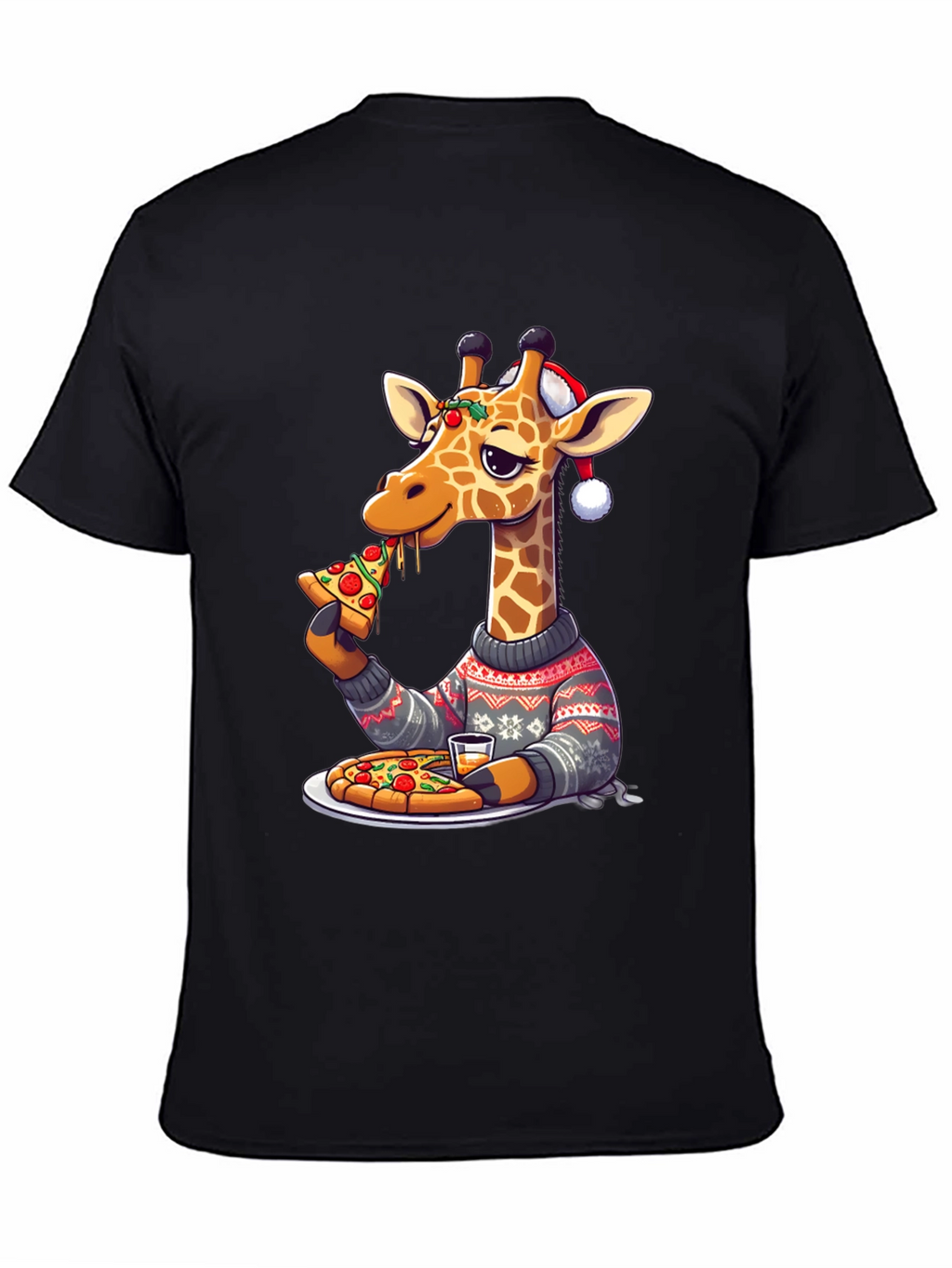 Giraffe Pizza Christmas T-Shirt