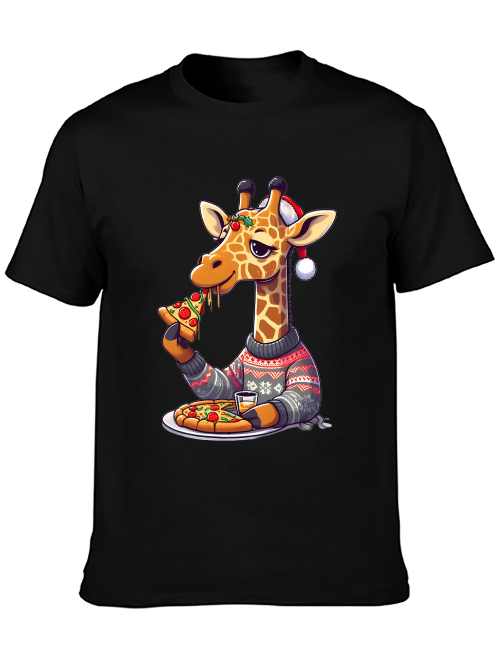 Giraffe Pizza Christmas T-Shirt