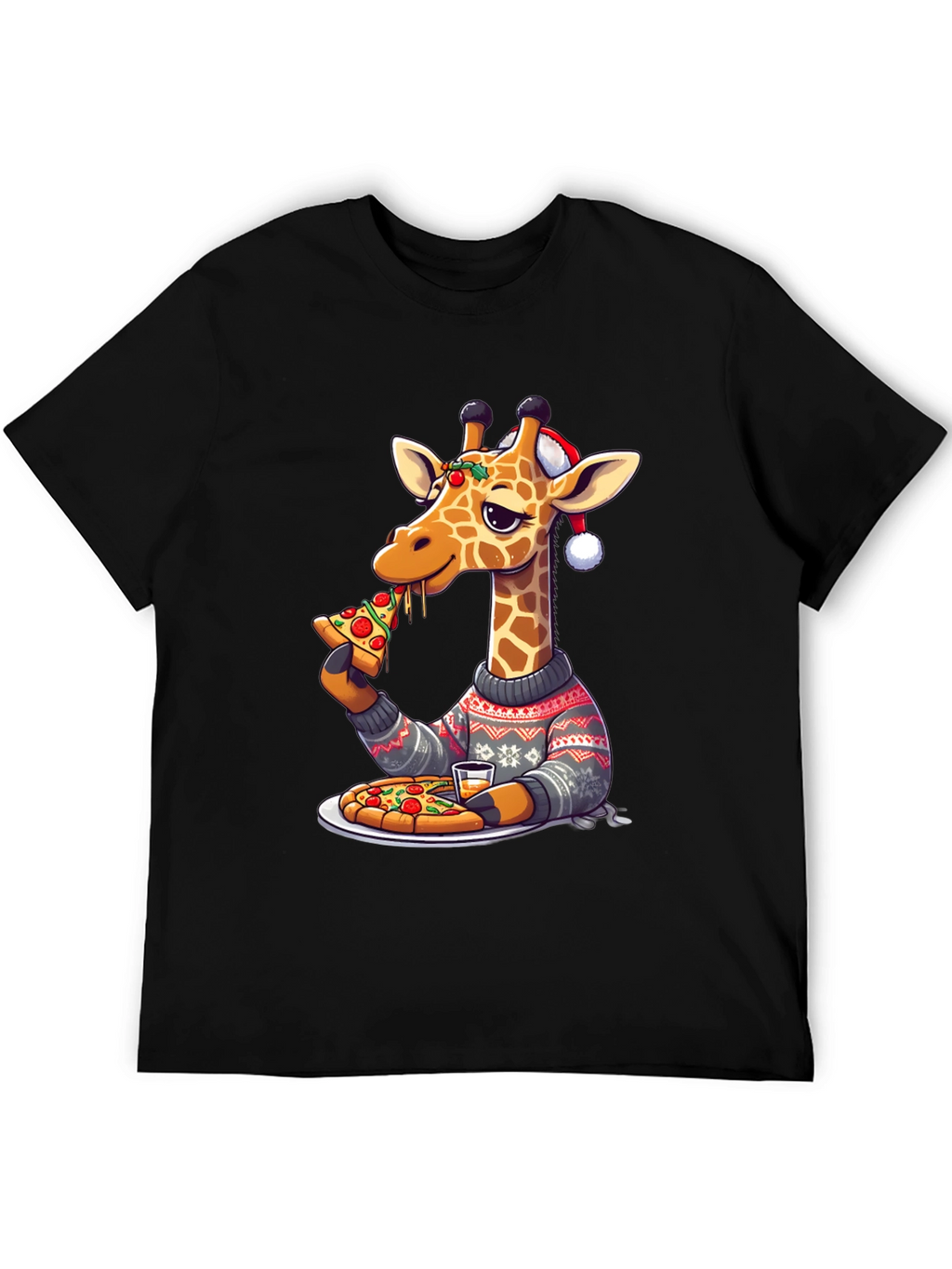Giraffe Pizza Christmas T-Shirt