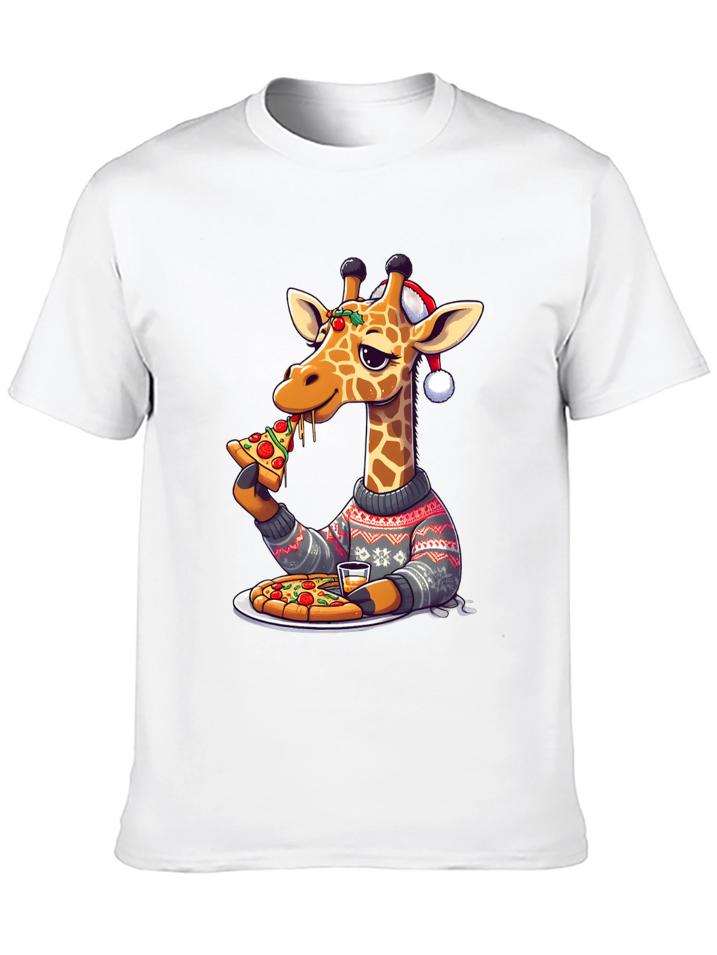 Giraffe Pizza Christmas T-Shirt