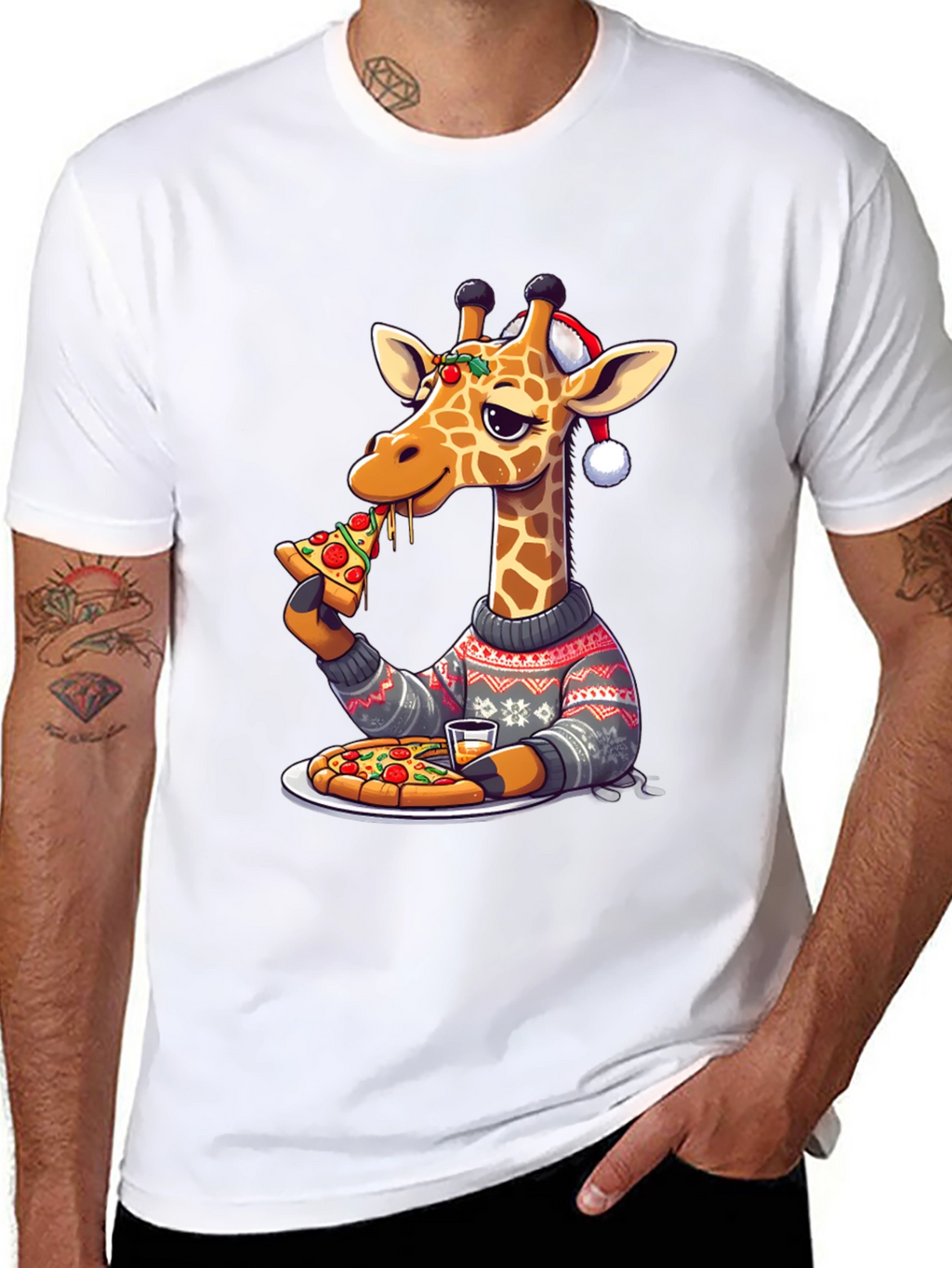 Giraffe Pizza Christmas T-Shirt