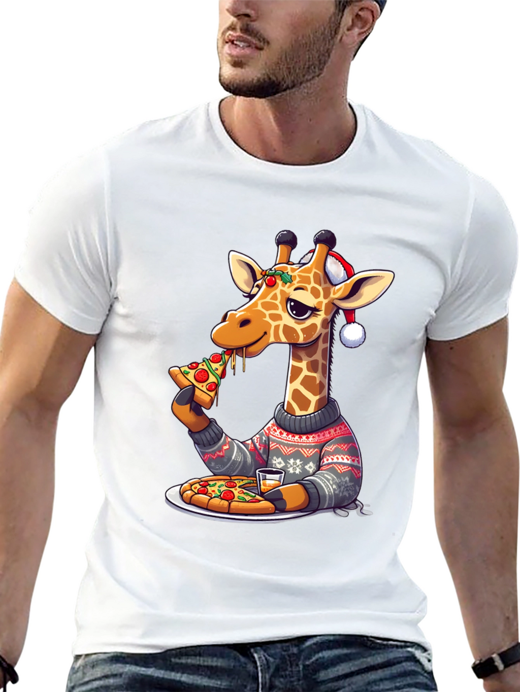 Giraffe Pizza Christmas T-Shirt