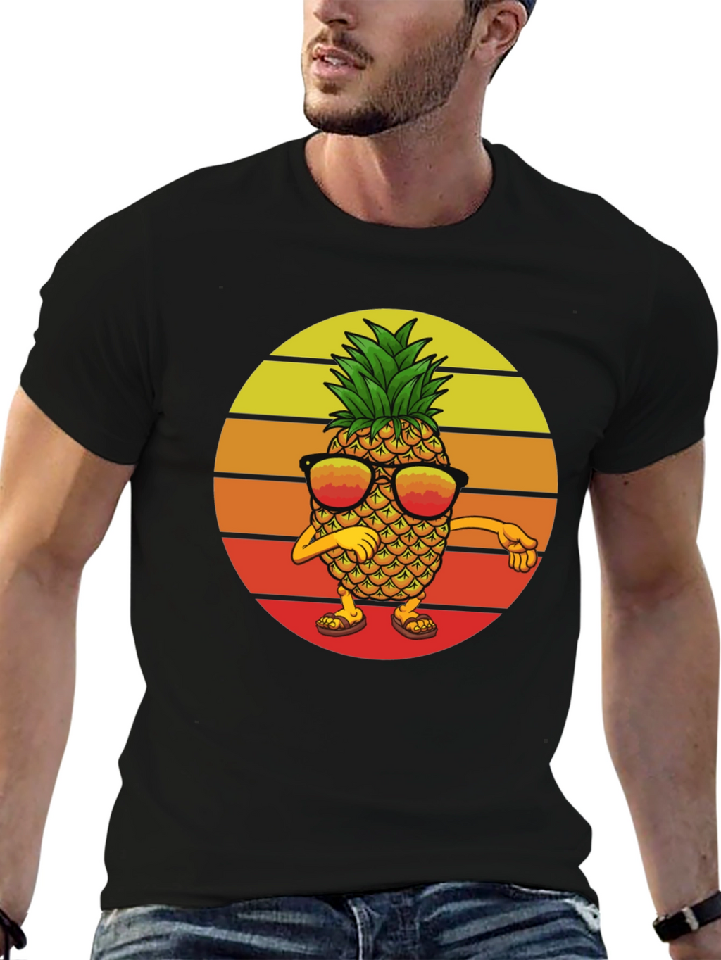 Dabbing Pineapple Graphic Tee - Retro Sunset Design