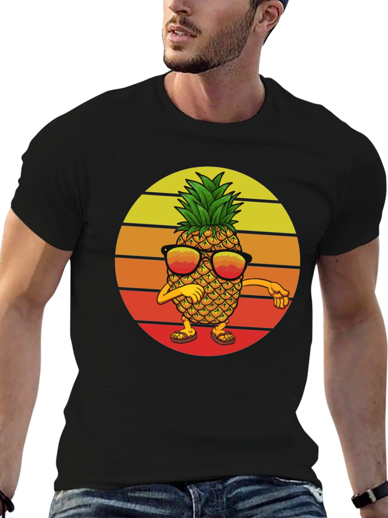 Dabbing Pineapple Graphic Tee - Retro Sunset Design