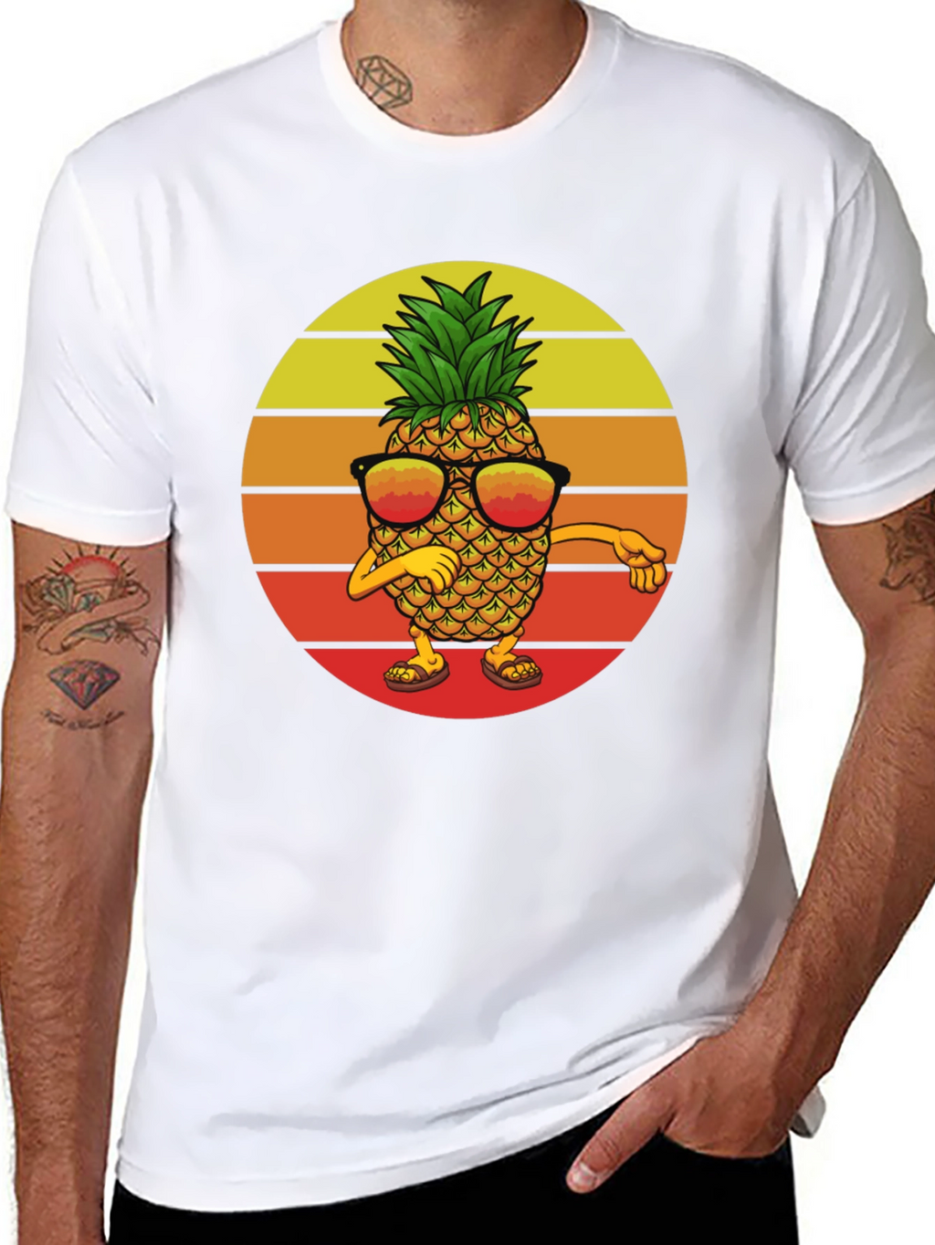 Dabbing Pineapple Graphic Tee - Retro Sunset Design