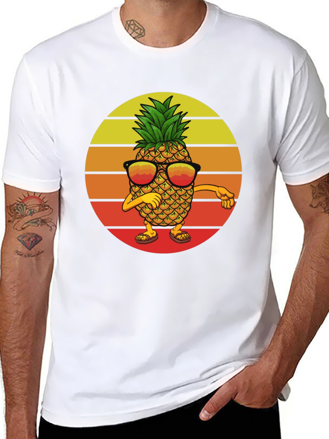 Dabbing Pineapple Graphic Tee - Retro Sunset Design