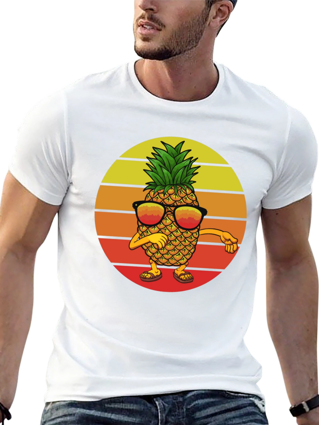 Dabbing Pineapple Graphic Tee - Retro Sunset Design