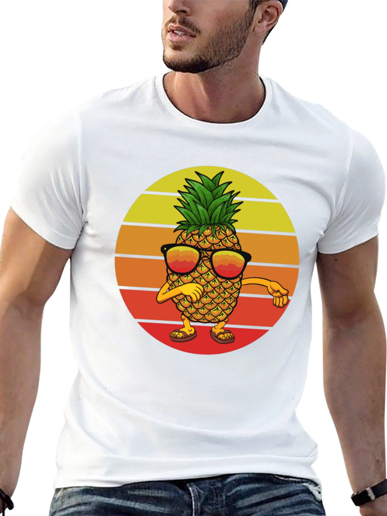 Dabbing Pineapple Graphic Tee - Retro Sunset Design