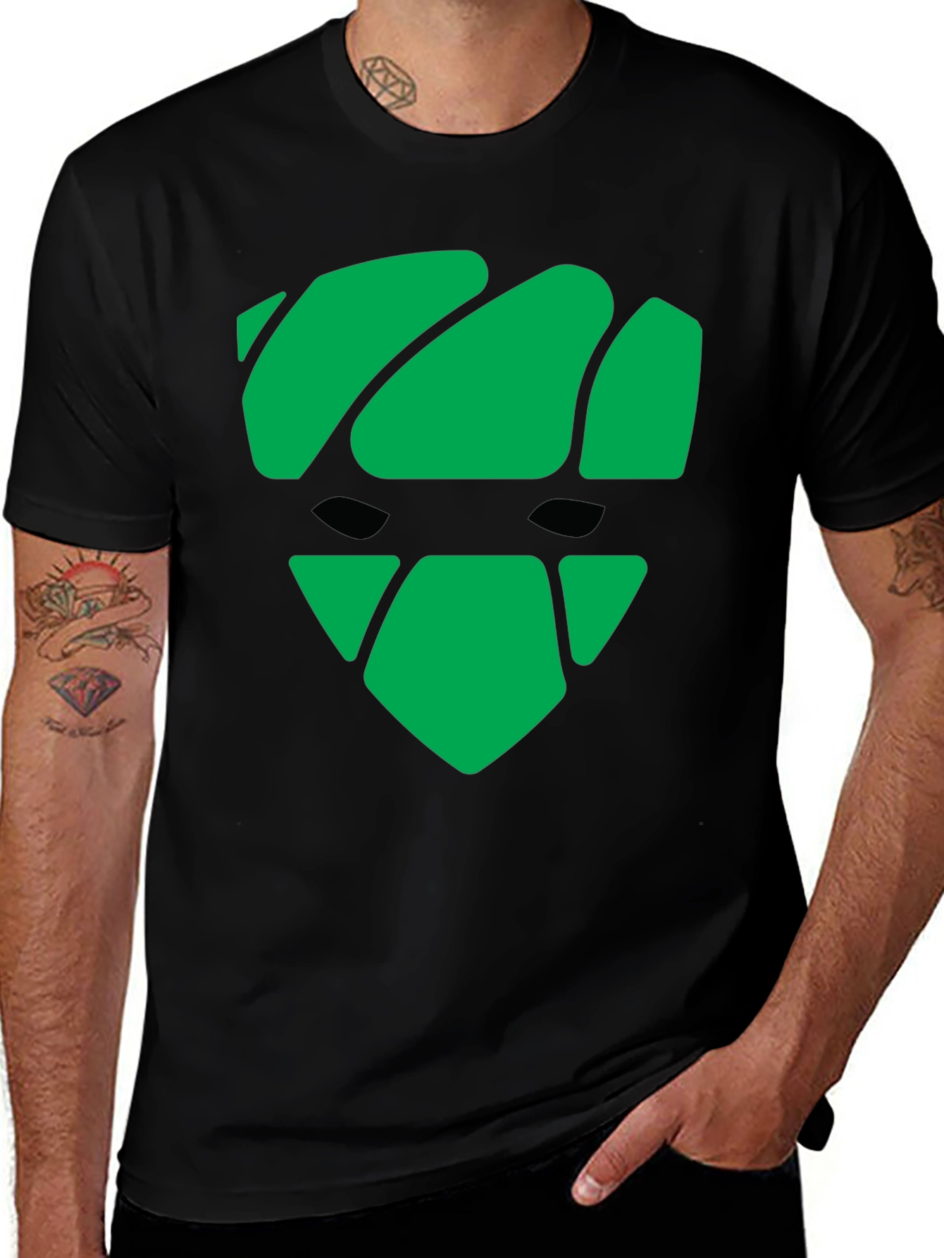 Green Graphic Black T-Shirt - Modern Shield Design