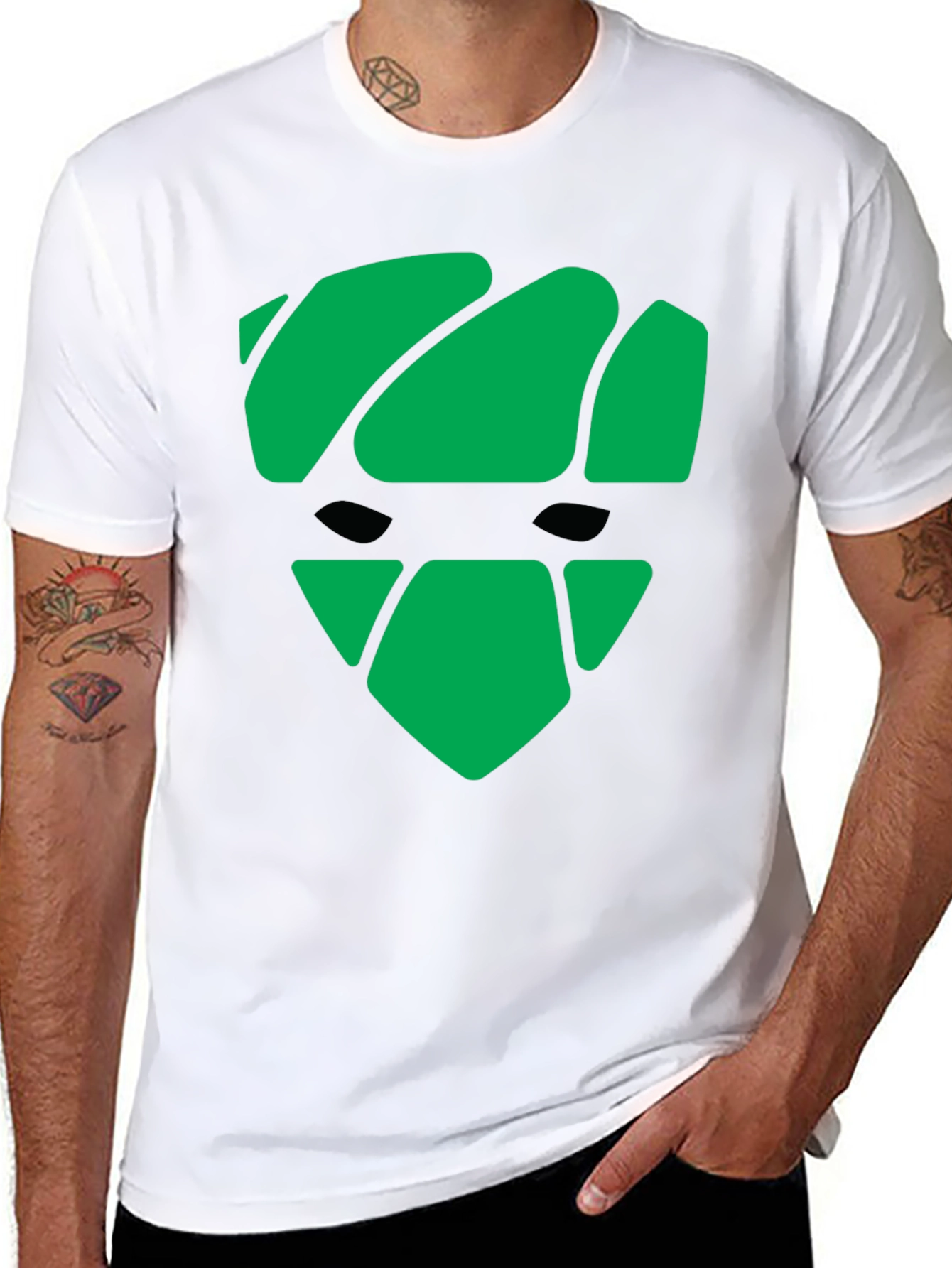 Green Graphic Black T-Shirt - Modern Shield Design