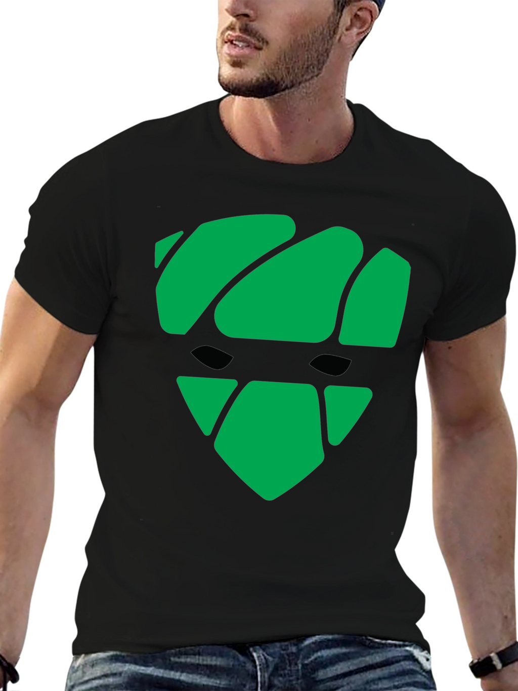 Green Graphic Black T-Shirt - Modern Shield Design