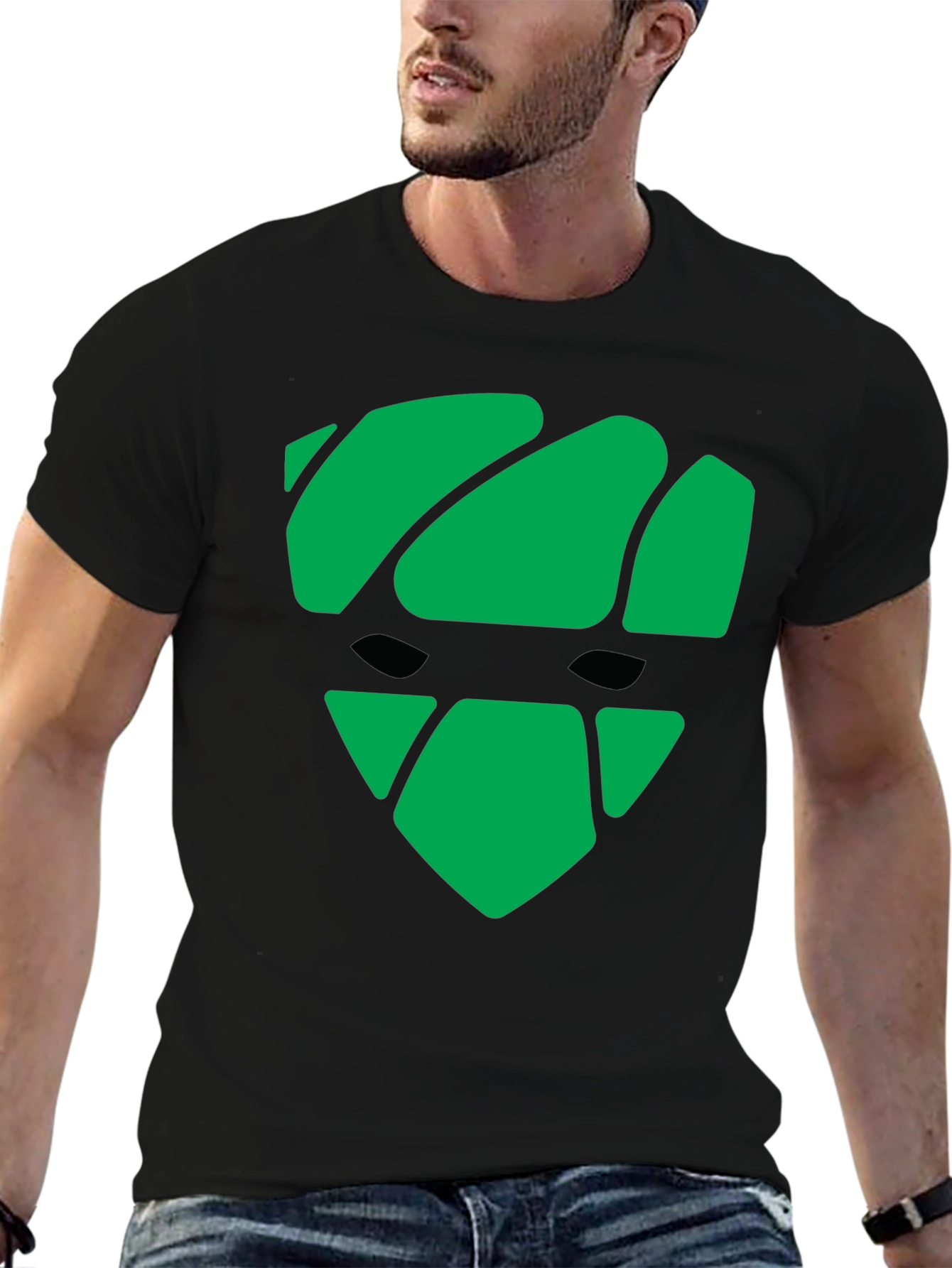 Green Graphic Black T-Shirt - Modern Shield Design
