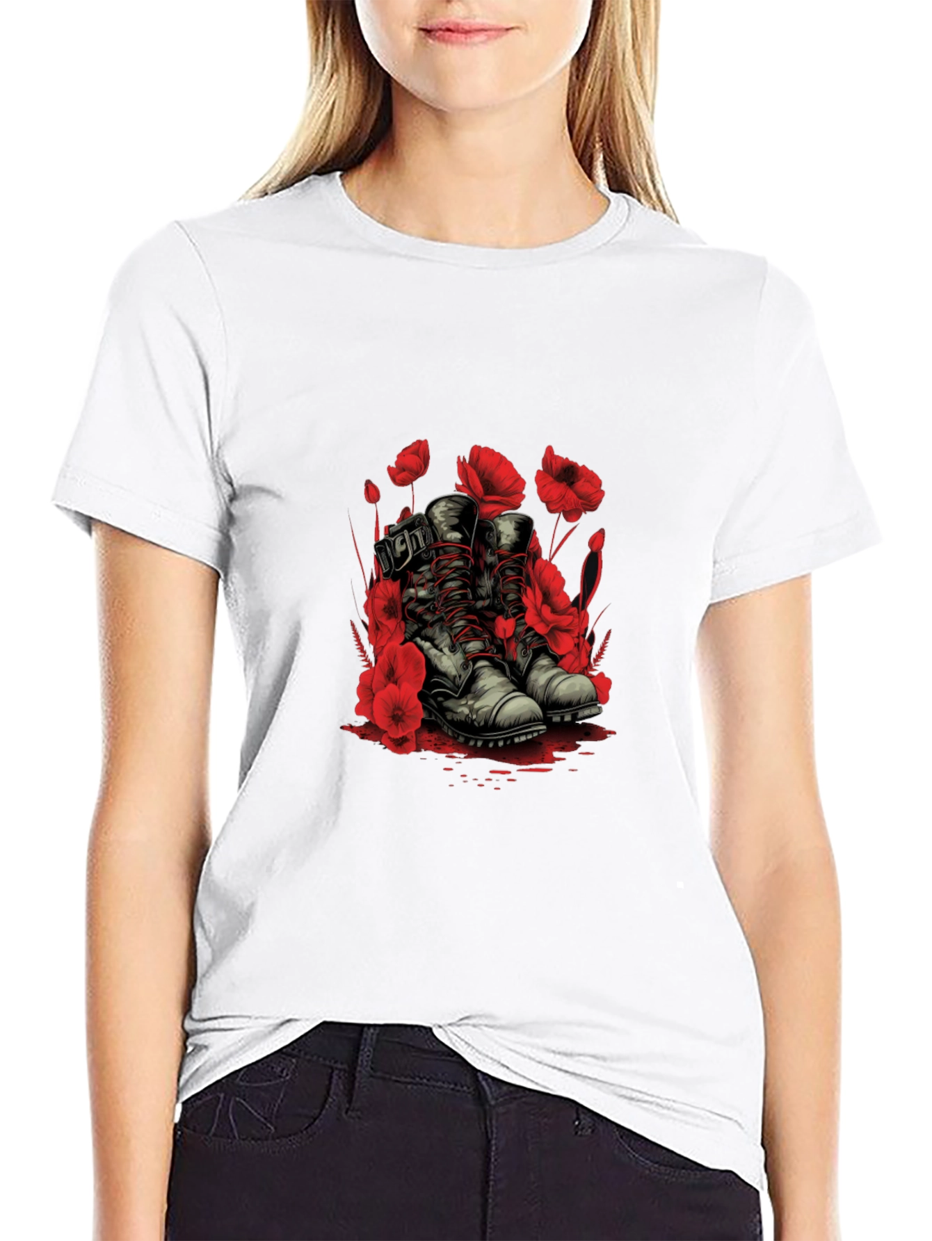 Poppy Boots Graphic Tee - Stylish Floral Design